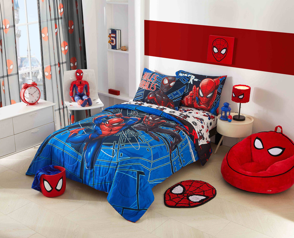 Heavyweight Warmth Spiderman Techno City Kids 2 Piece Blue Reversible Comforter and Pillowcase Set, Twin/Full - Cloud-Like Soft Lightweight Bed Comforter Detail