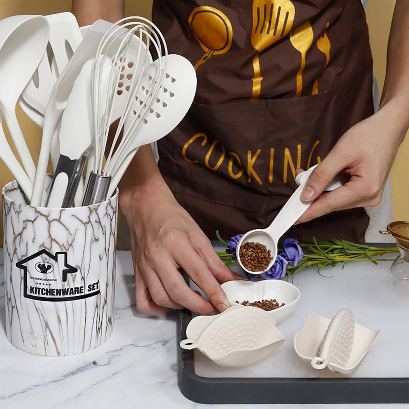 High-Precision Silicone Cooking Utensils Set - 446°F Heat Resistant Kitchen Utensils,Turner Tongs,Spatula,Spoon,Brush,Whisk,Kitchen ... - High-Precision Culinary Tool for Baking & Cooking Detail