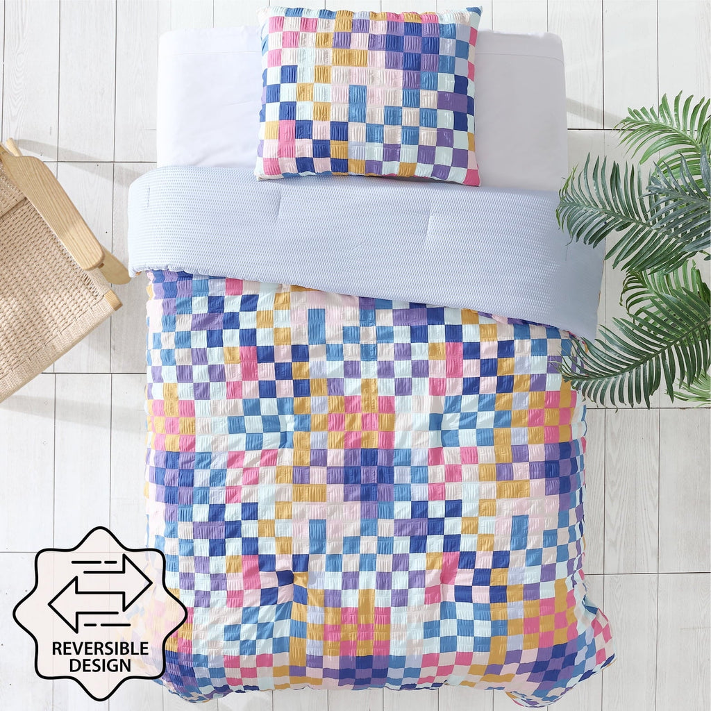 Hypoallergenic Cloud 2-Piece Textured Multi-Check Comforter Set, Twin/TwinXL - All-Season Down Alternative Comforter Insert Detail