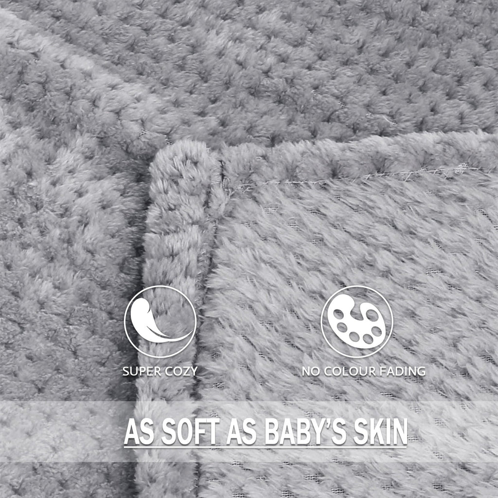 Lightweight Warm Waffle Textured Extra Large Fleece Blanket, Super Soft and Warm Throw Blanket for Couch, Sofa and Bed (Light Grey, 50... - Lightweight Plush Warm Blanket for All Seasons Detail