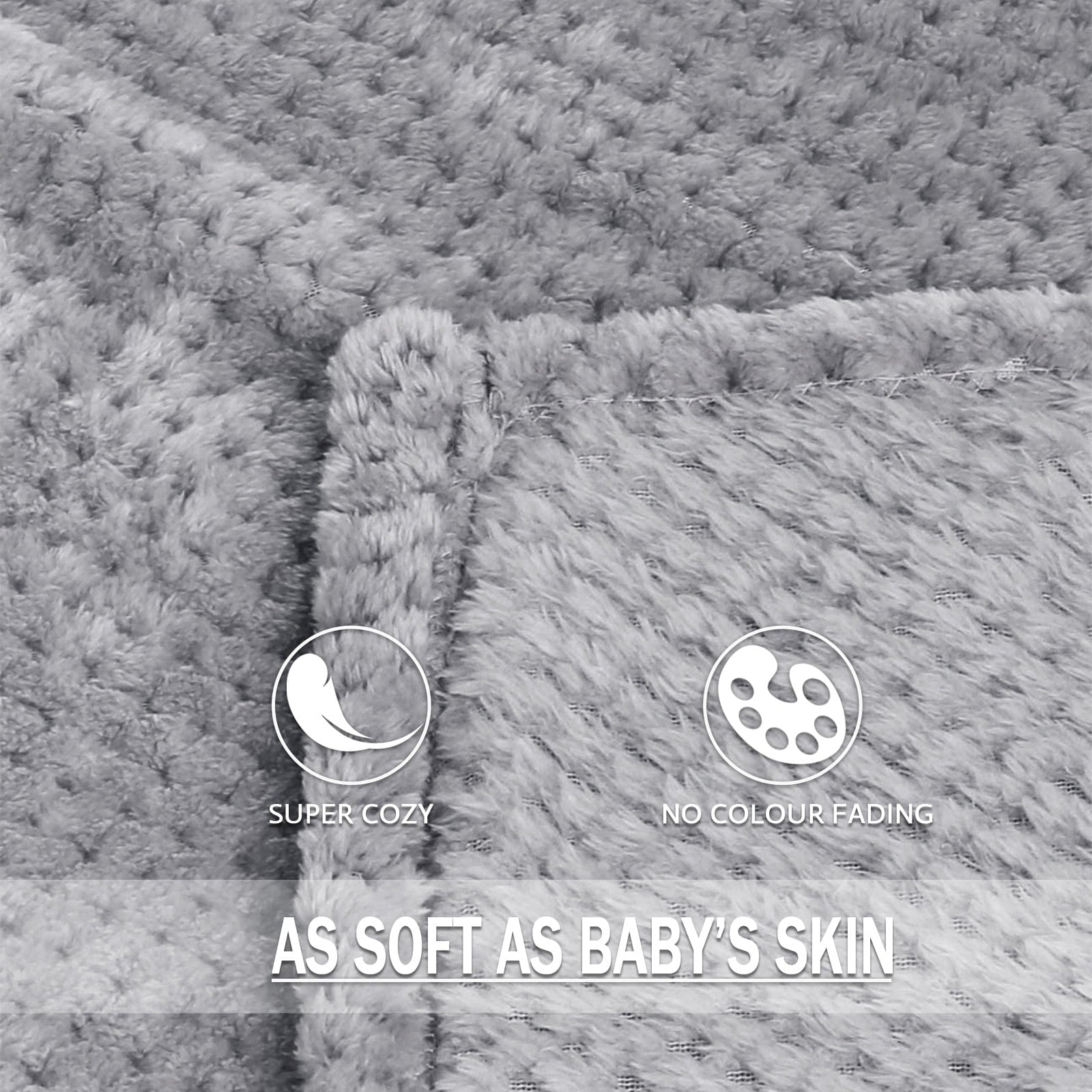 Lightweight Warm Waffle Textured Extra Large Fleece Blanket, Super Soft and Warm Throw Blanket for Couch, Sofa and Bed (Light Grey, 50... - Lightweight Plush Warm Blanket for All Seasons Detail
