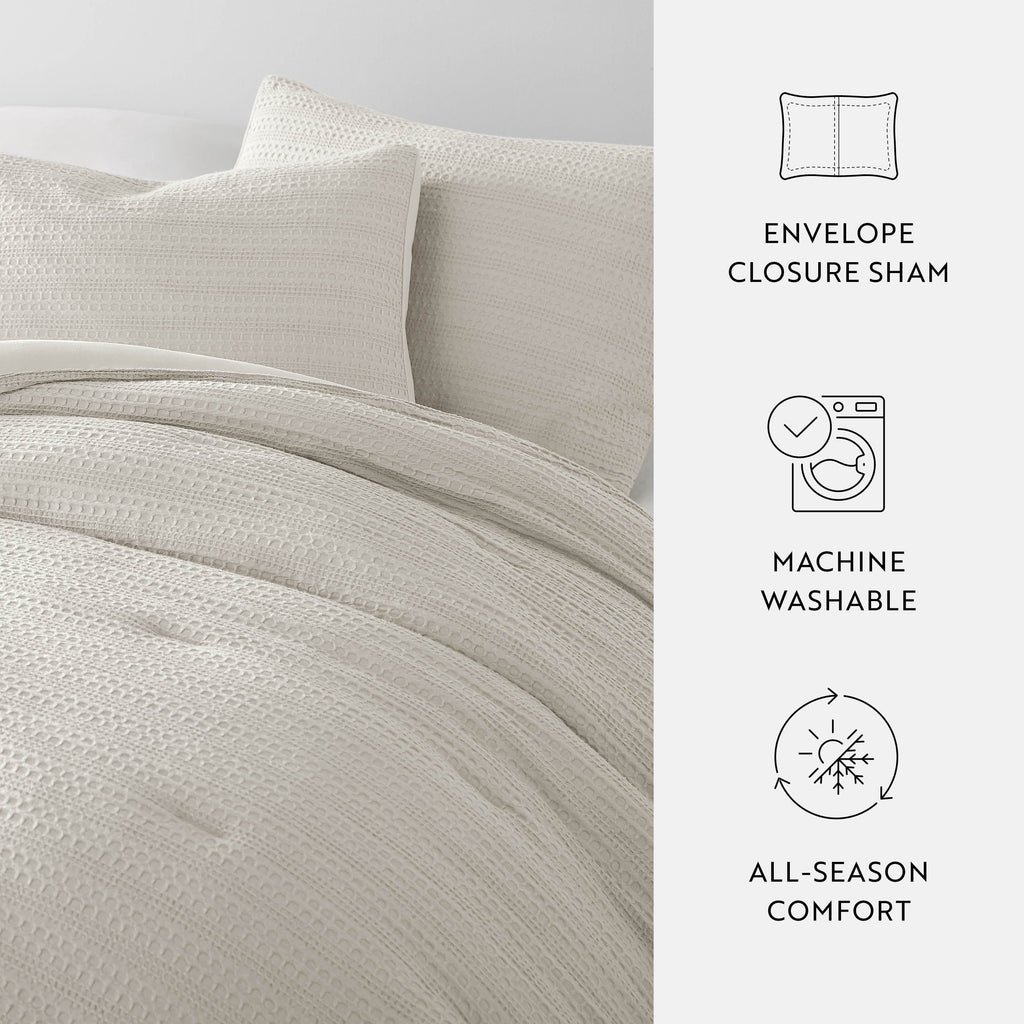 All-Season Textured Waffle Comforter Set ins Natural Waffle Comforter Bedding Sets, King/Cal King Size Bedding - Hypoallergenic Ultra-Fluffy Quilt for Winter Detail