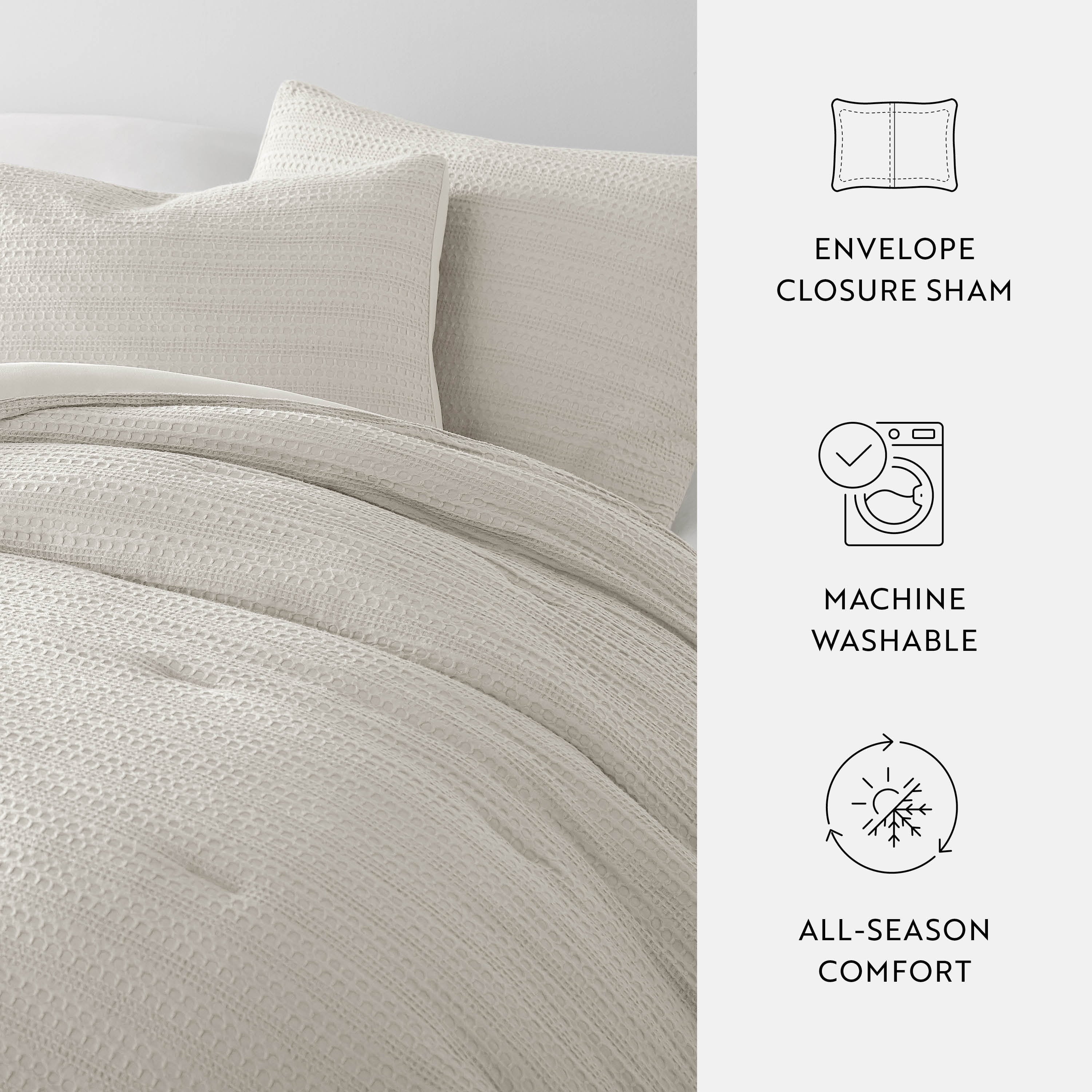 All-Season Textured Waffle Comforter Set ins Natural Waffle Comforter Bedding Sets, King/Cal King Size Bedding - Hypoallergenic Ultra-Fluffy Quilt for Winter Detail