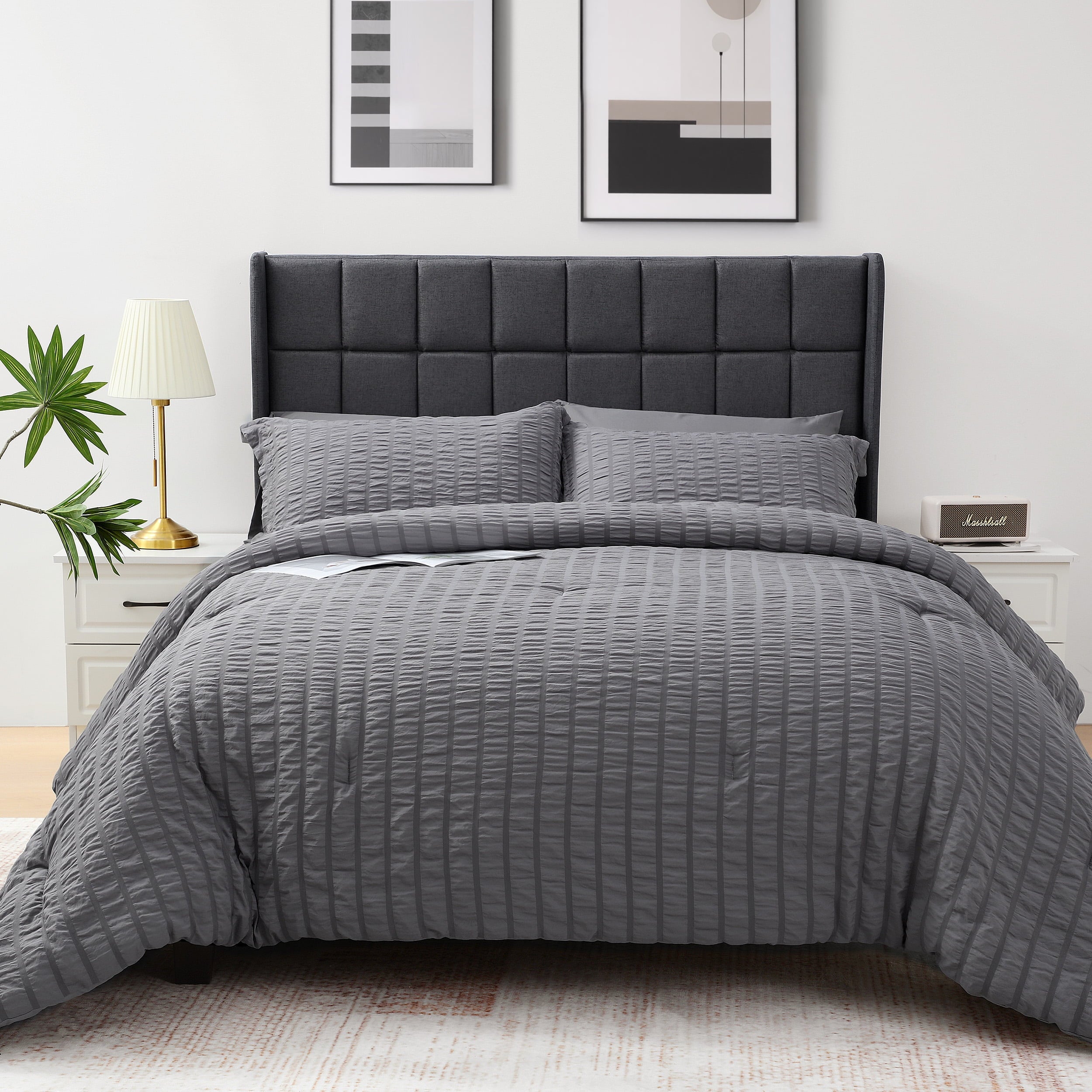 Fluffy Down Alternative 7 Piece Queen Comforter Set, Bed in a Bag with Sheets, Pillowcases & Shams, All Season Soft Bedding, Cozy and Lightwe... - Luxurious Quilted Duvet Cover Set Detail