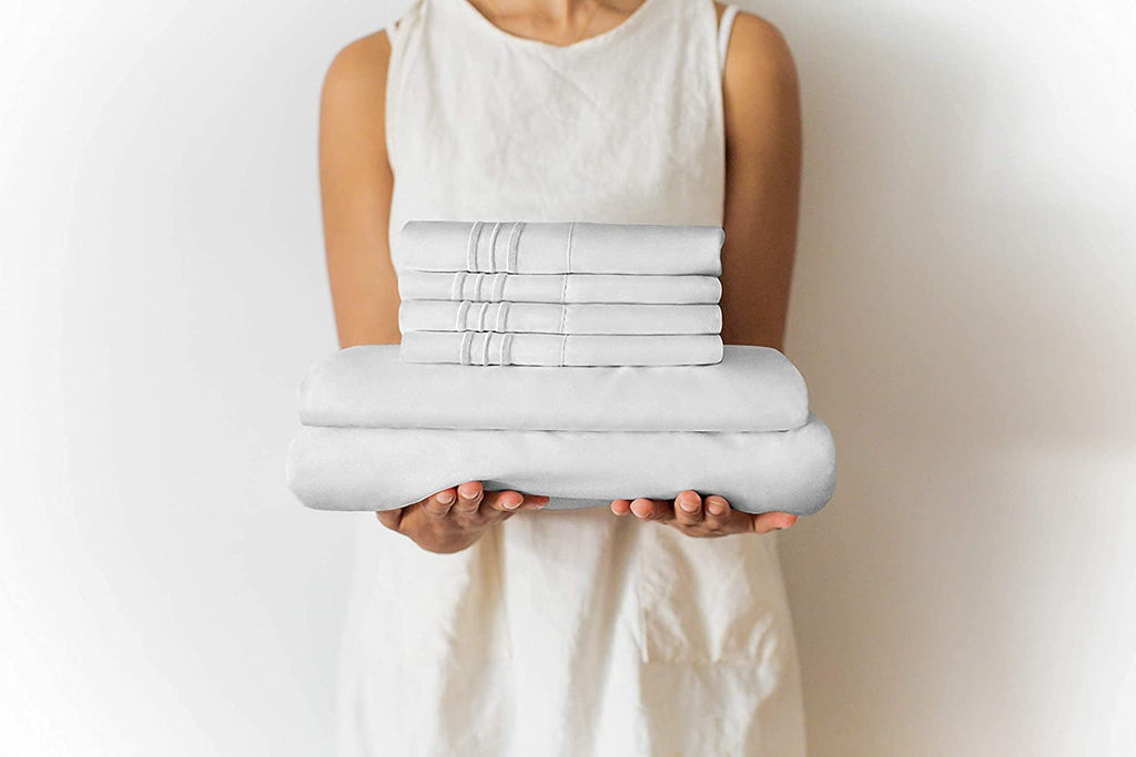 Wrinkle-Resistant 6-Piece Breathable and Cooling Sheet Set With Extra Matching Pillowcases - King Size Bed Sheets Fits 8"-16... - Breathable Egyptian Cotton Flat & Fitted Sheets Detail