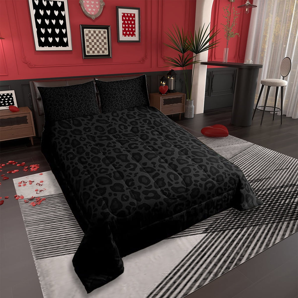 Luxurious Quilted Leopard Print Comforter Set Full Size,Abstract Cheetah Texture Bedding Set,Women Room Decor,Rustic Farmhouse Retro Do... - Luxurious Quilted Duvet Cover Set Detail