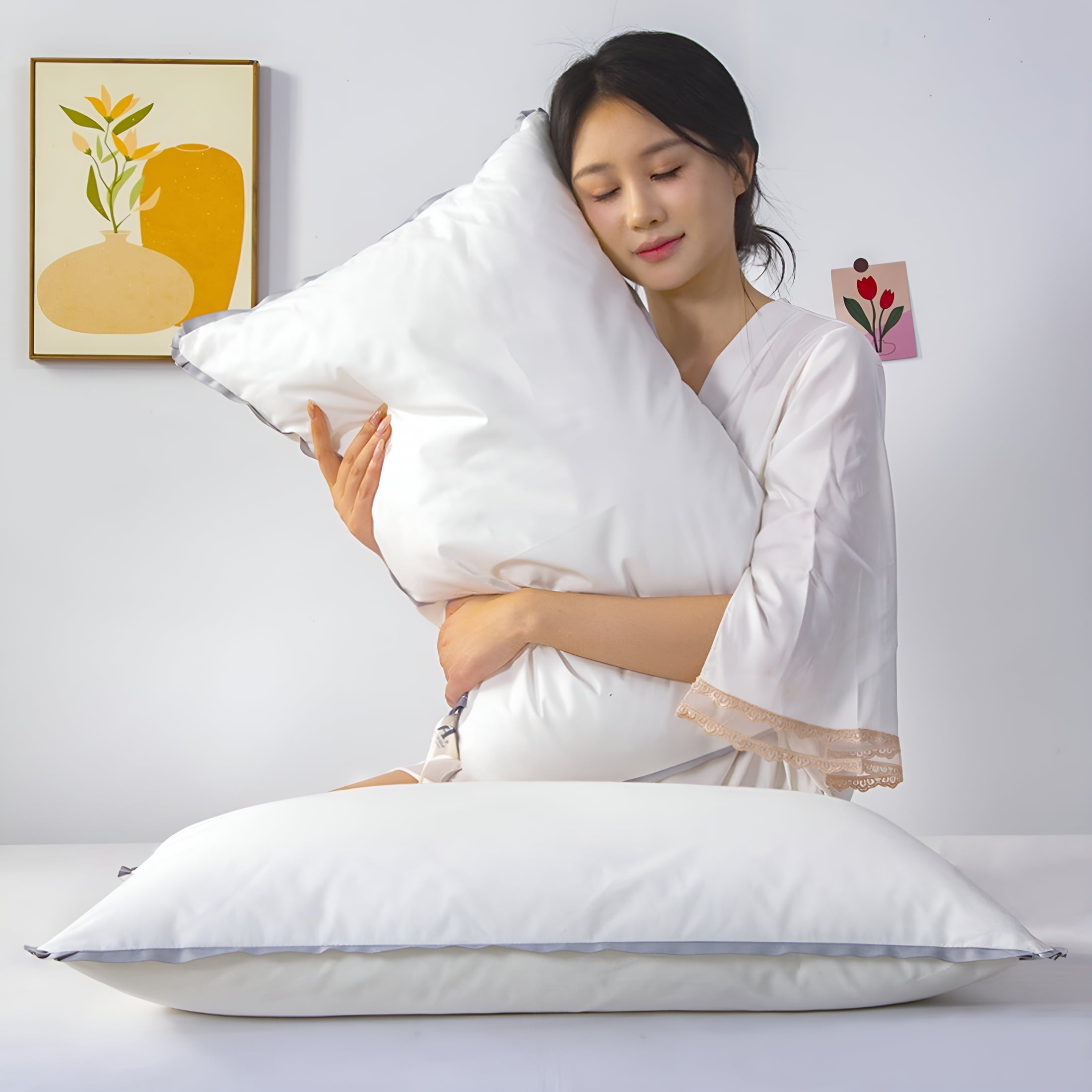 Hotel Collection Flat Pillows for Sleeping Thin,Ultra Thin Pillow,Adjustable Shredded Memory Foam Pillows for Side,Back,Stomach Sleepe... - Orthopedic Shredded Foam Bed Pillow Set Detail