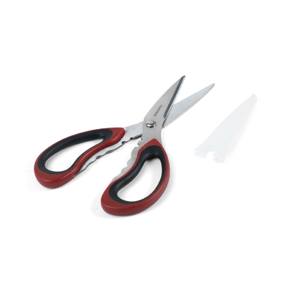 Premium Kitchen Stainless Steel Kitchen and Herb Shears with Red and Black Handle - Premium Stainless Steel Garlic Presser & Peeler Detail