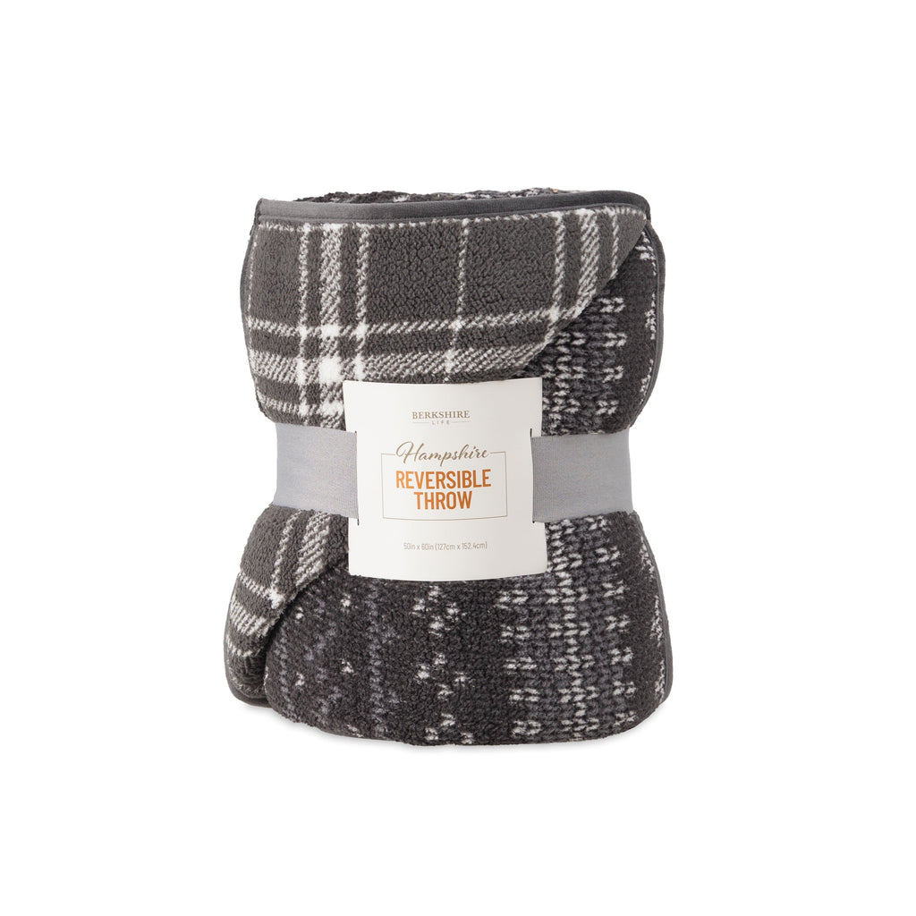 Super Soft Flannel Berkshire Life Reversible Printed Hampshire Soft Throw Blanket, Glacier Fair Isle - Luxury Knitted Decorative Throw Blanket with Fringes Detail