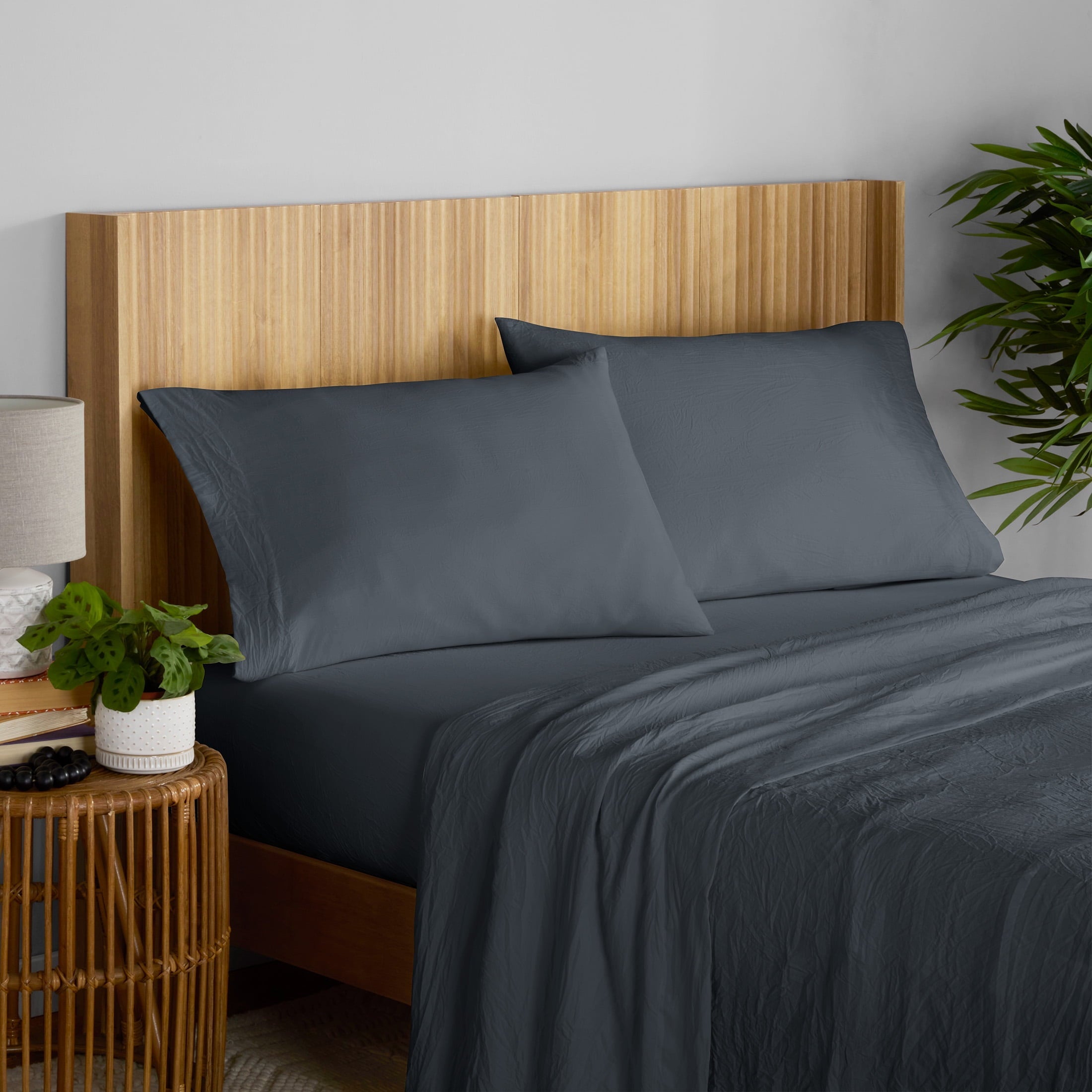 Cooling Sateen Microfiber Bed Sheet Set, Grey Stone, Full, 4 Pieces - Breathable Egyptian Cotton Flat & Fitted Sheets Detail