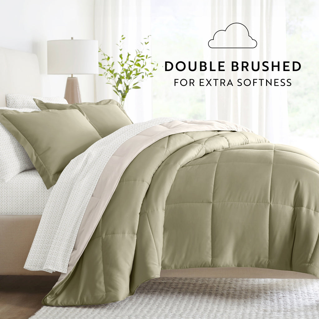 Hypoallergenic Cloud 5 Piece Bedding Bundle, Reversible Comforter and Patterned Sheet Set, Twin - Cloud-Like Soft Lightweight Bed Comforter Detail