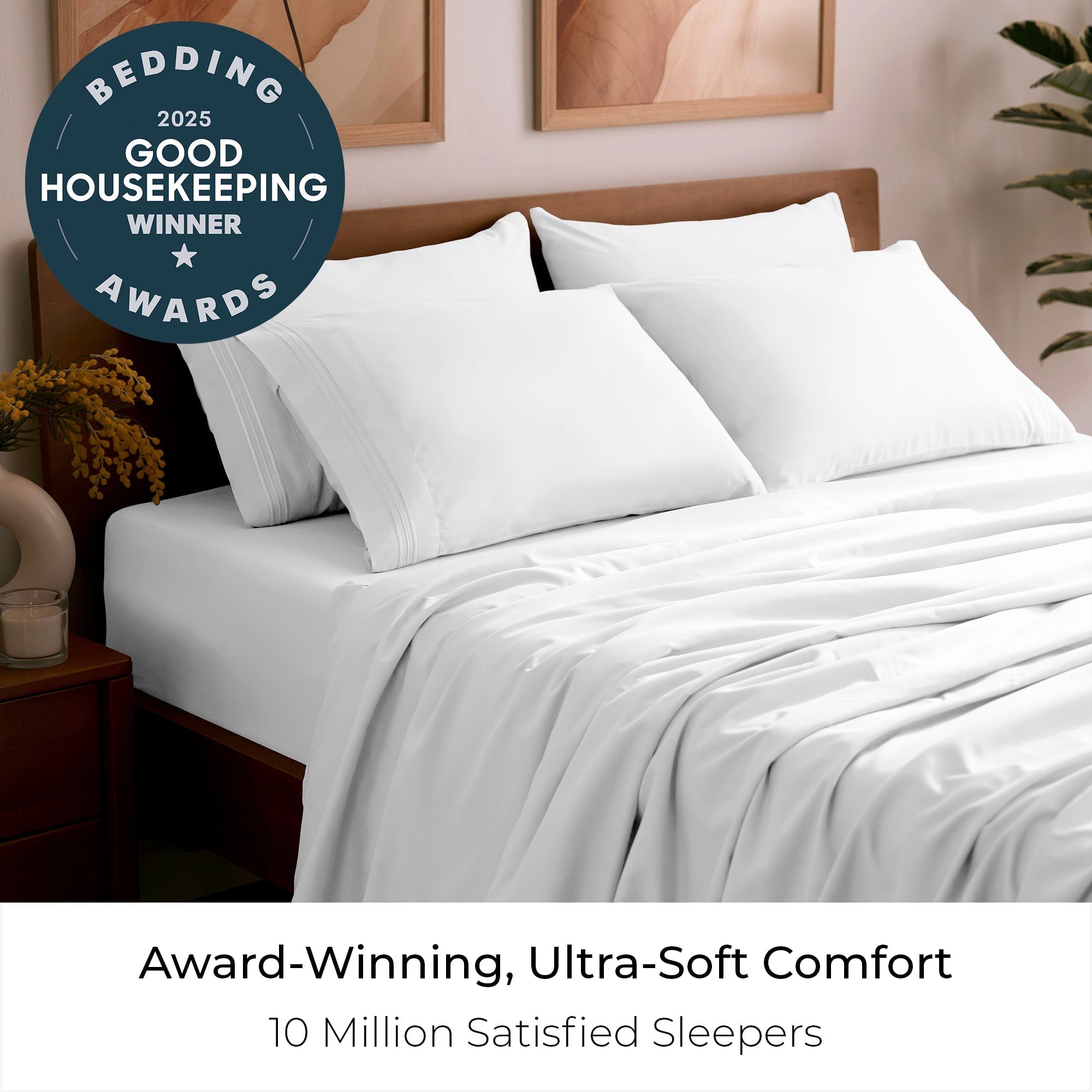 Wrinkle-Resistant Iconic 6 Piece Bed Sheet Set Brushed Microfiber, Deep Pocket, Queen, White - Premium Ultra-Soft Pillowcase Pair for Sleeping Detail