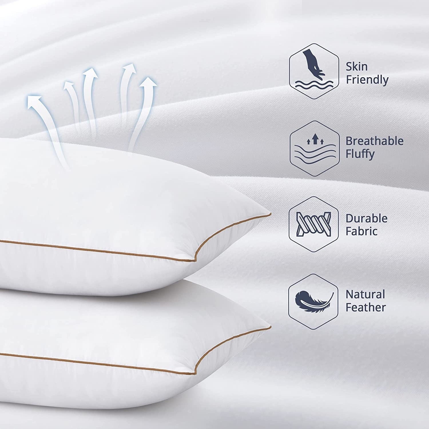 Hotel Collection Down Feather Pillows for Bed 20 x 30 Inches Queen Size Set of 2, Medium Firm Luxury Cooling Hotel Collection Feather ... - Orthopedic Shredded Foam Bed Pillow Set Detail
