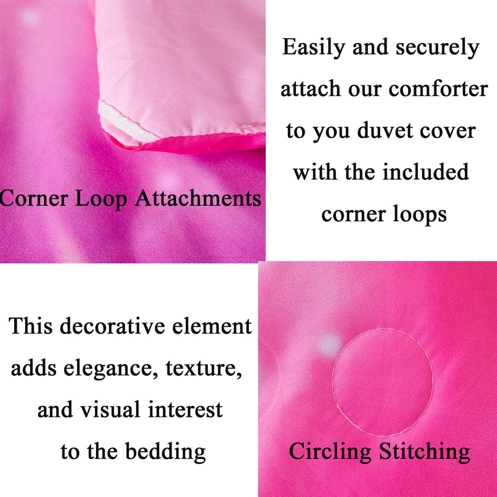 Fluffy Down Alternative 4Pcs Rainbow Twin Size Comforter Set for Girls, Pink Purple Gradient Glitter Kids Bedding Sets, Soft Galaxy Girls Bed... - All-Season Down Alternative Comforter Insert Detail