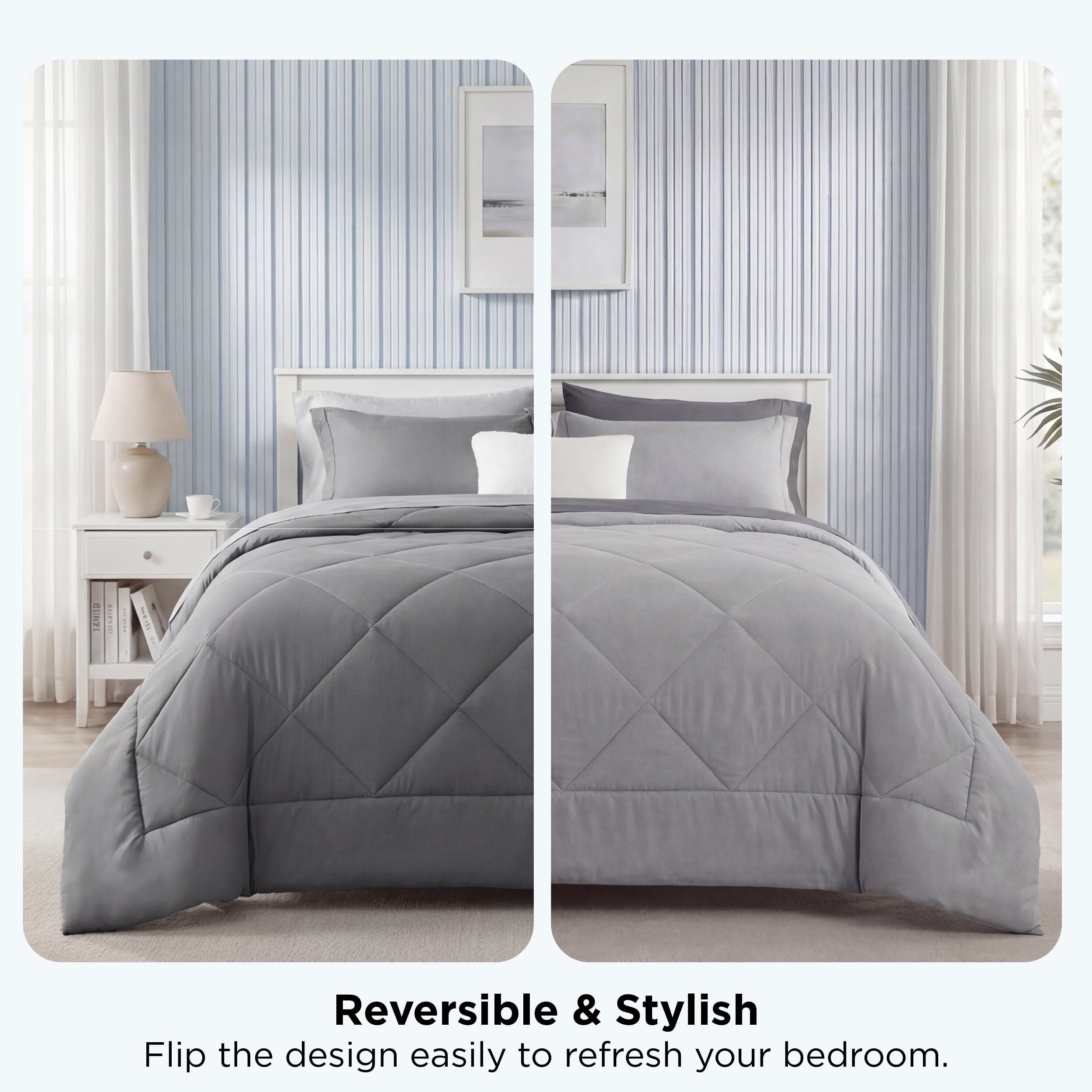 Heavyweight Warmth Queen Reversible Comforter Set - 7 Pieces Grey Bedding, Bed in a Bag with Alternative Comforter, Sheets, Pillowcases ... - Hypoallergenic Ultra-Fluffy Quilt for Winter Detail