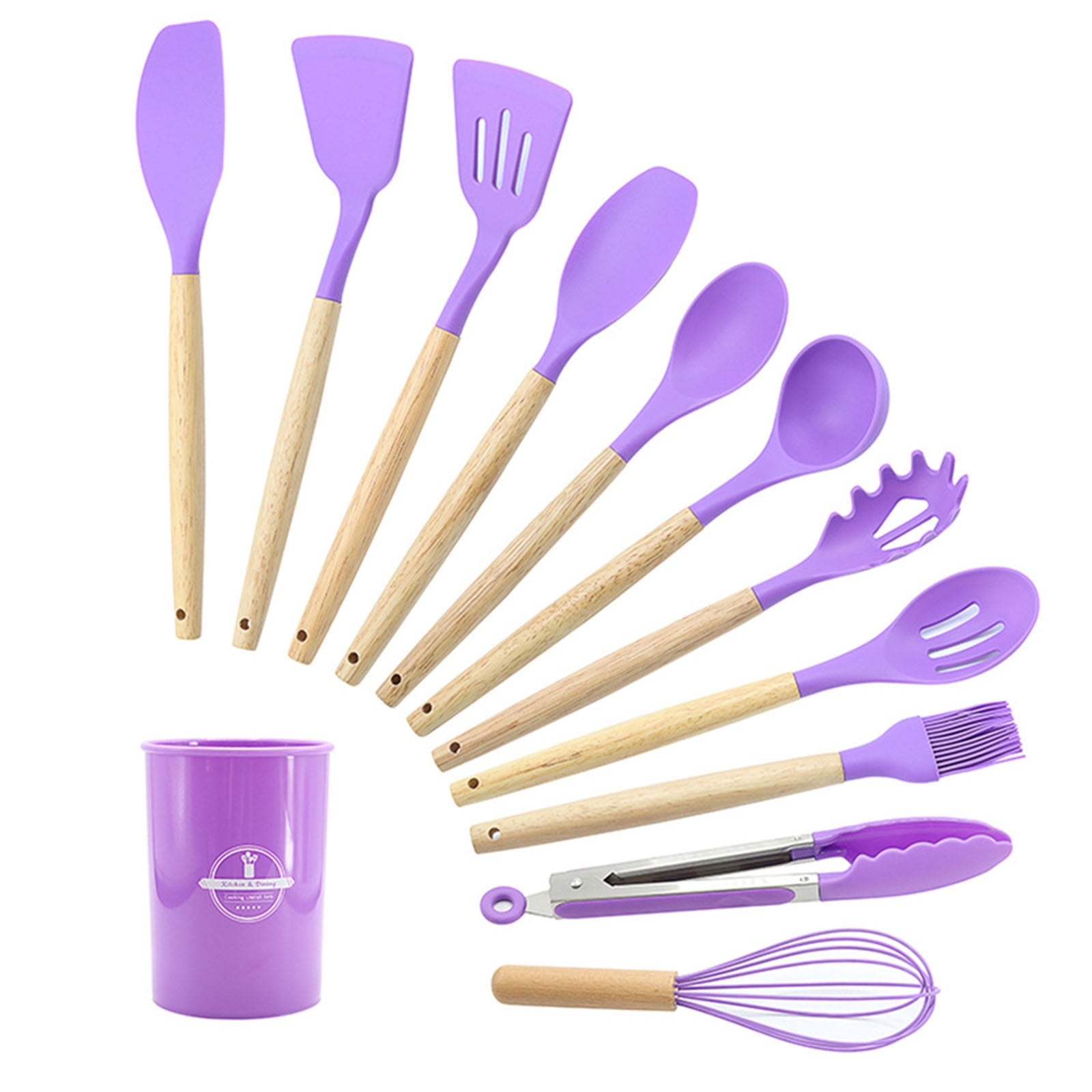 Heat-Resistant 12Pcs Cooking Kitchen Utensils Set with Holder,Wooden Handles Cooking Tool,BPA Free,Non Toxic Turner Tongs Spa... - Heat-Resistant Silicone Cooking Spatula Turner Detail