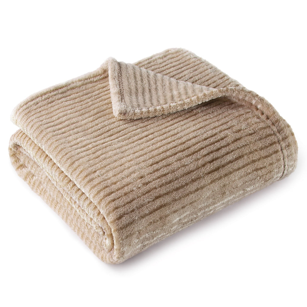 Cozy Fleece Soft Throw Blanket, 50"x60", Camel - Luxury Knitted Decorative Throw Blanket with Fringes Detail