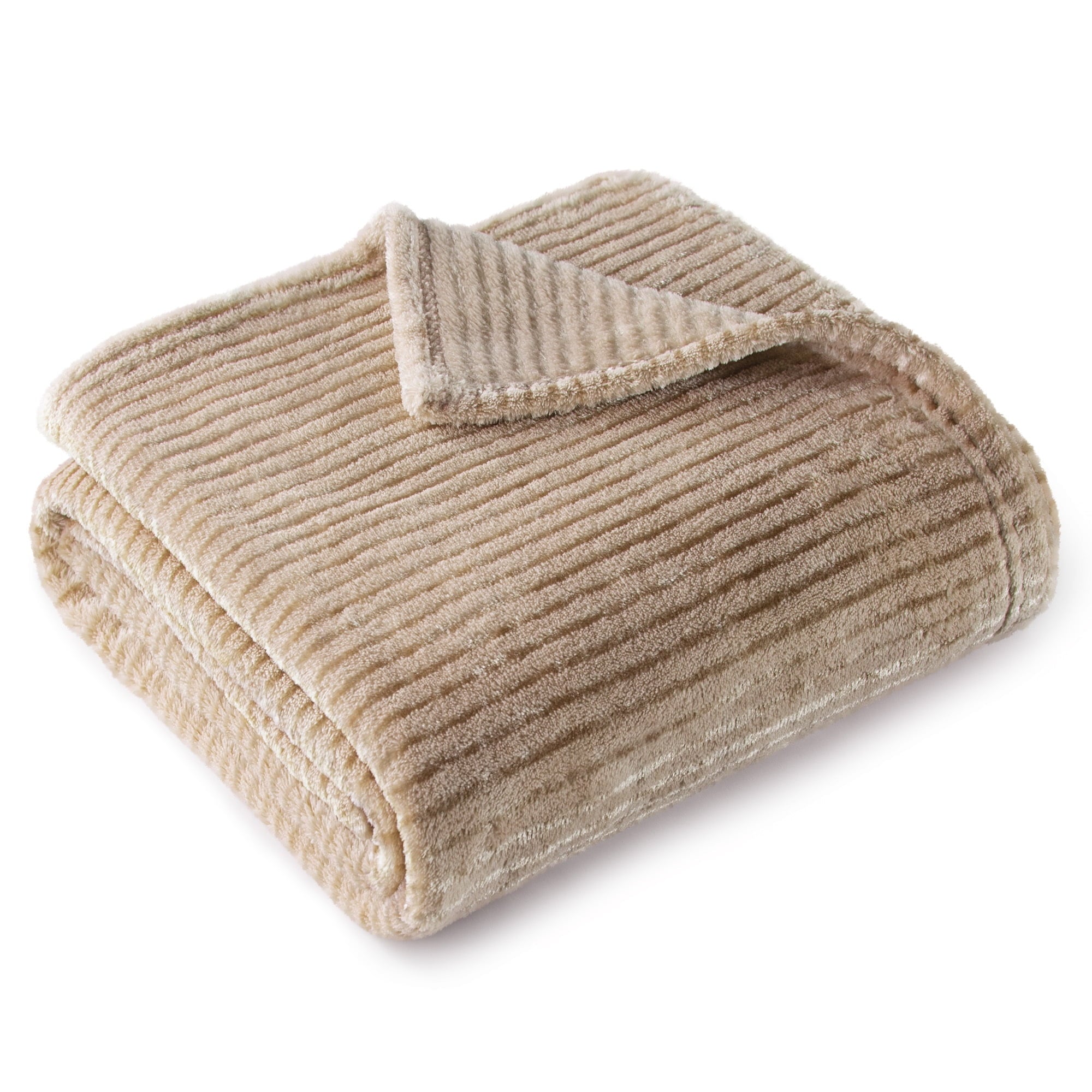 Cozy Fleece Soft Throw Blanket, 50"x60", Camel - Luxury Knitted Decorative Throw Blanket with Fringes Detail