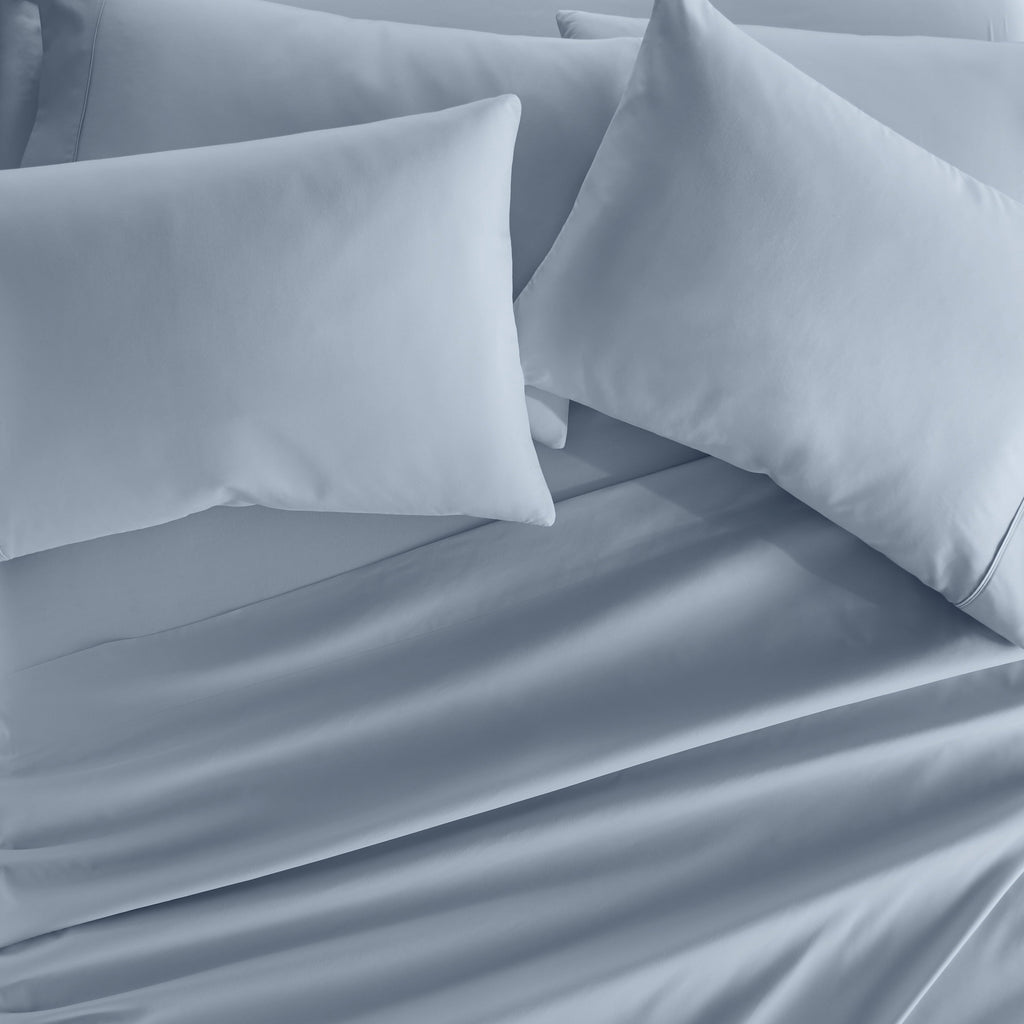Breathable Luxury Queen, Light Blue Solid Microfiber 6 Piece Bed Sheet Set - Premium Ultra-Soft Pillowcase Pair for Sleeping Detail