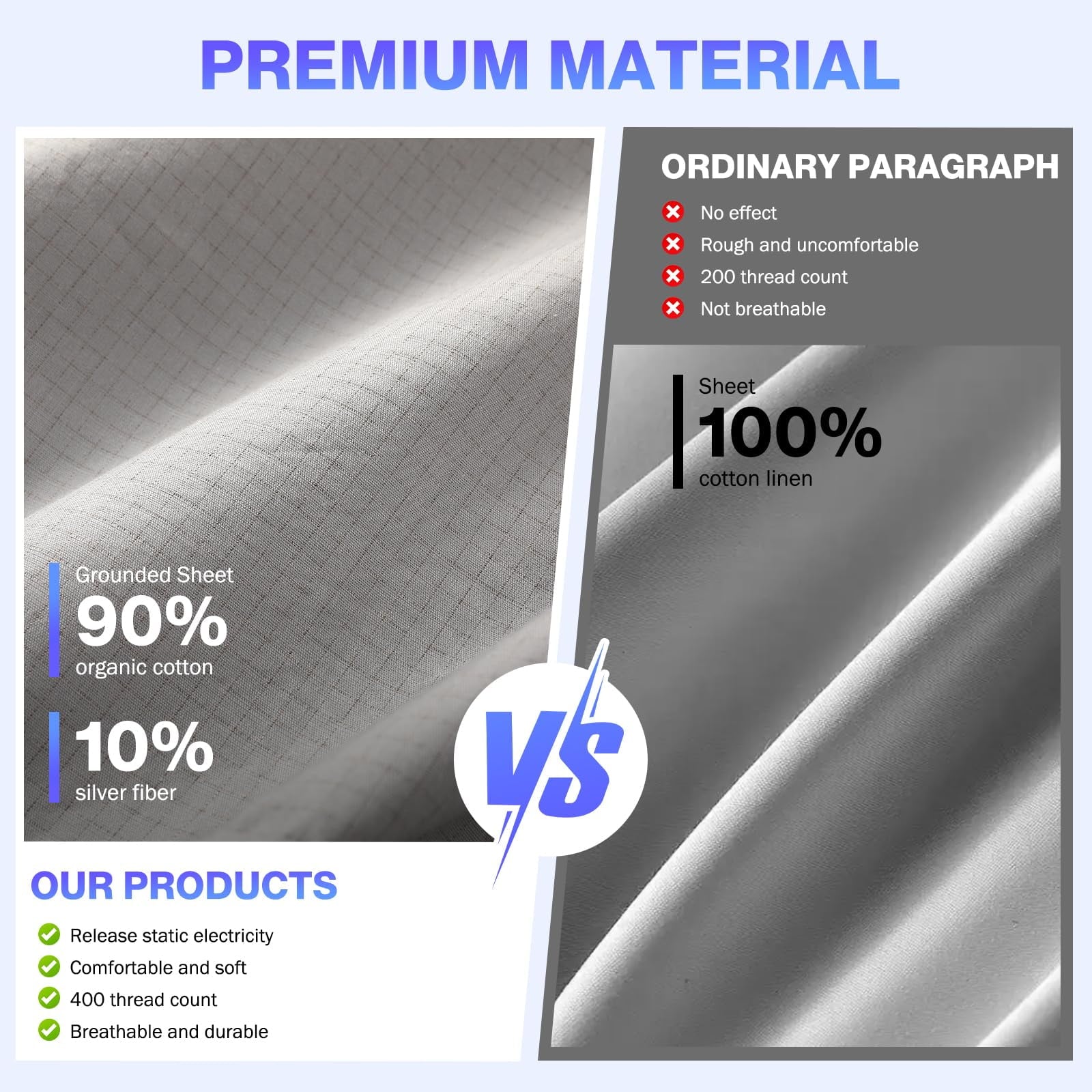 Ultra-Soft Grounding Sheets King Size,Earth Grounded Fitted Bed Sheet 10% Pure Silver Fiber + 90% Organic Cotton, Bed Grounding ... - Cooling Hotel Quality Bedding Sheets and Pillowcases Detail
