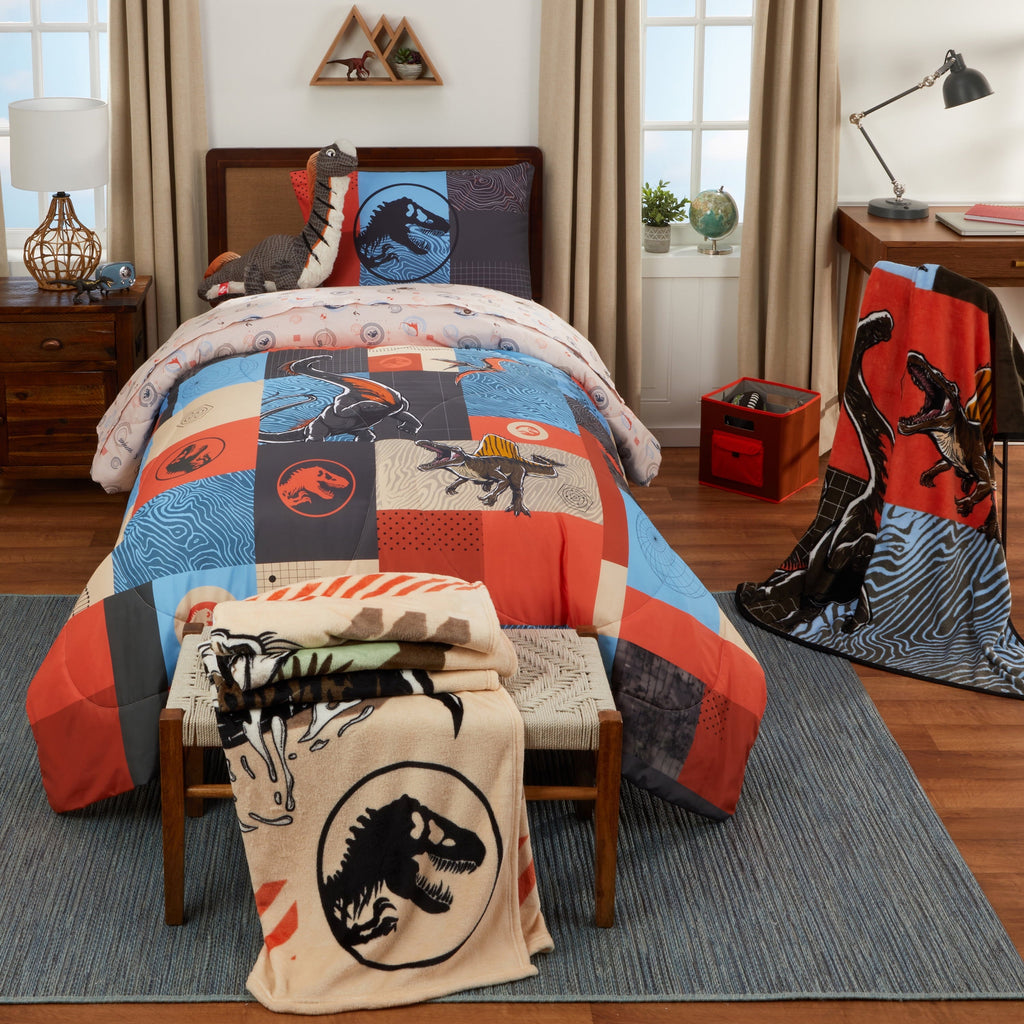 All-Season Kids 2 Piece Blue Orange Reversible Dinosaur Comforter and Pillowcase set, Twin/full - Hypoallergenic Ultra-Fluffy Quilt for Winter Detail