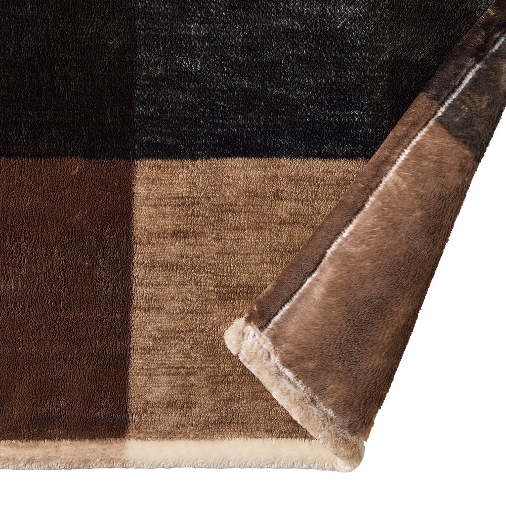 Reversible Sherpa Printed Velvet Plush Super Soft Throw Blanket, Oversized, Shelton Brown Plaid - Cozy Fleece Throw Blanket for Couch & Bed Detail