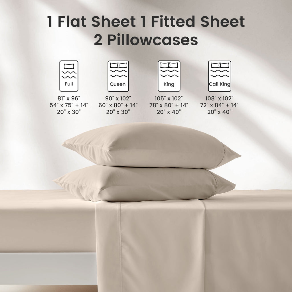 Wrinkle-Resistant Bed Sheet Sets,Ultra Soft Breathable Luxury 4 Piece, (Beige, Queen) - Breathable Egyptian Cotton Flat & Fitted Sheets Detail