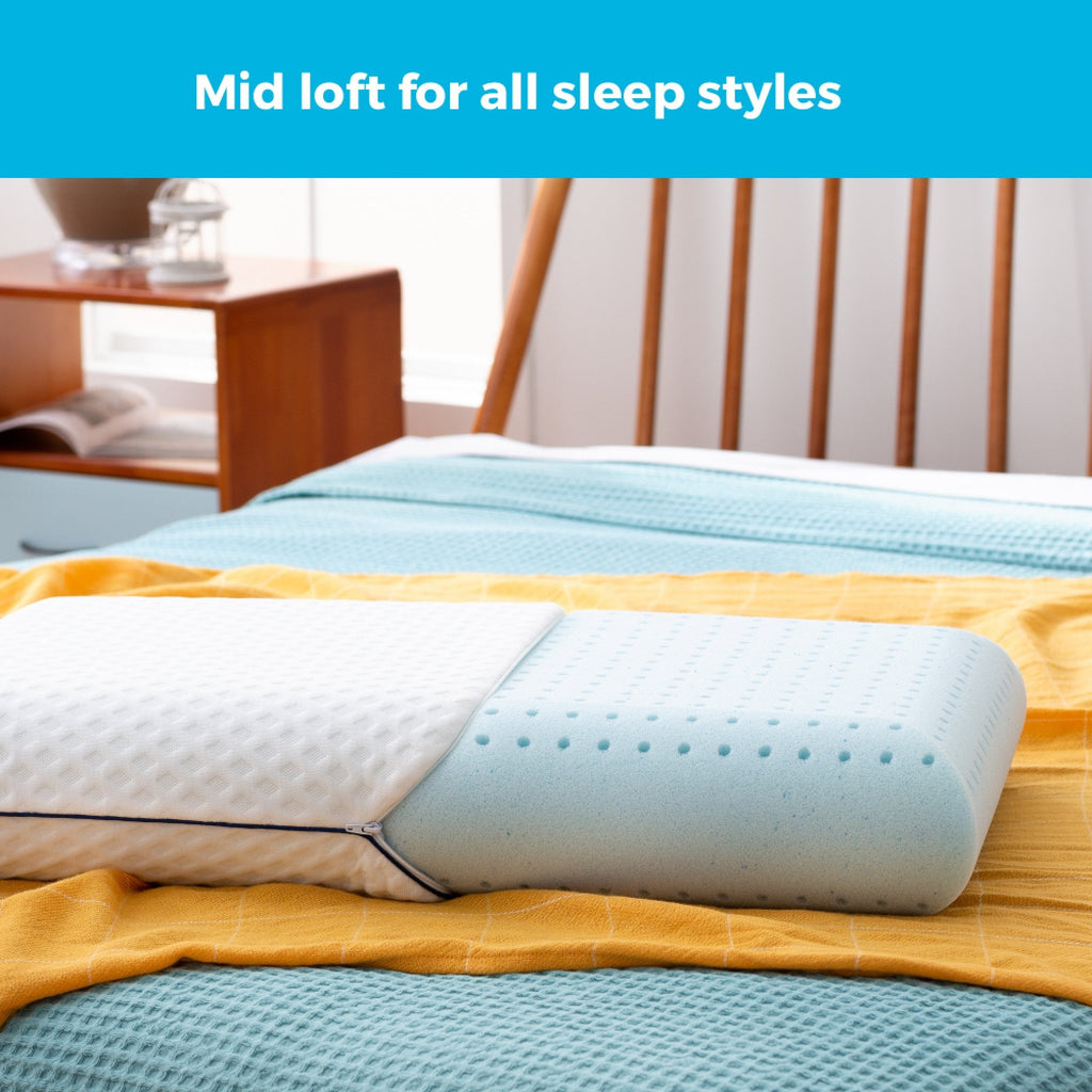 Ergonomic Memory Foam Medium Feel Standard Size Ventilated Gel Memory Foam Bed Pillow with Washable Cover and Temperature Regulating Infusion - Hotel Quality Plush Sleeping Pillows Detail