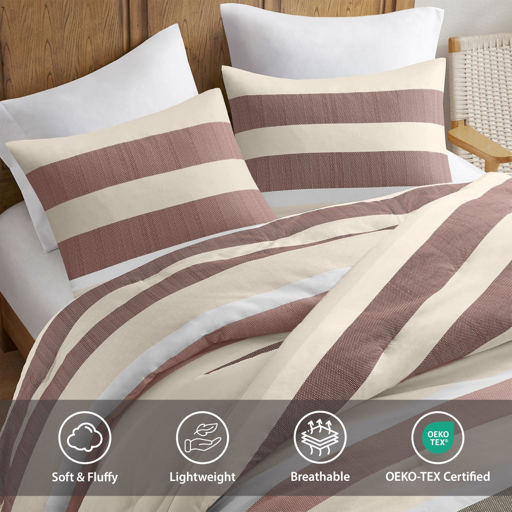 All-Season 2-Piece Comforter Sets, Reversible Striped Comforter Set for Dorm, Lightweight All Season Bedding Set with Pillow Sha... - All-Season Down Alternative Comforter Insert Detail