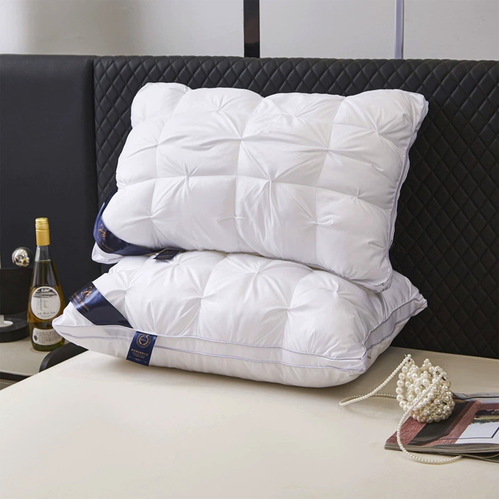 Decorative Plump Goose Down Pillow and Feather Pillows for Neck/Back/Side Sleepers, Premium Soft Down Fill Standard Size Pillow for Sl... - Orthopedic Shredded Foam Bed Pillow Set Detail