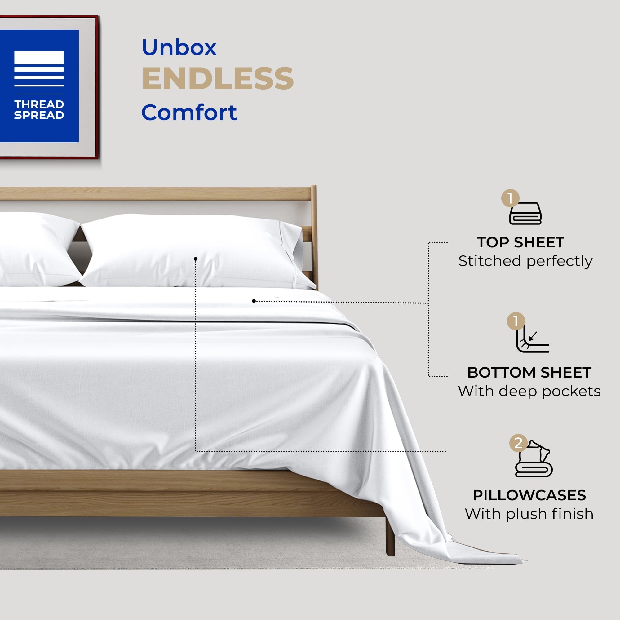 Breathable Luxury King Size Cotton Sheets Set - 400 Thread Count 4 PC 100% Cotton Sheets for King Bed, 16 In Deep Pocket King Size Cott... - Cooling Hotel Quality Bedding Sheets and Pillowcases Detail