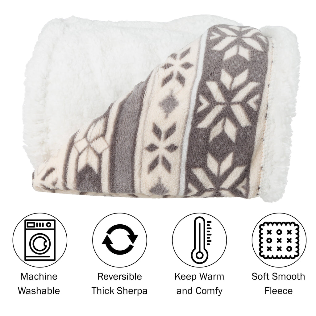 Cozy Fleece 50x60-Inch Machine Washable Fleece Blanket with Snowflakes - Super Soft Reversible Sherpa Flannel Blanket Detail