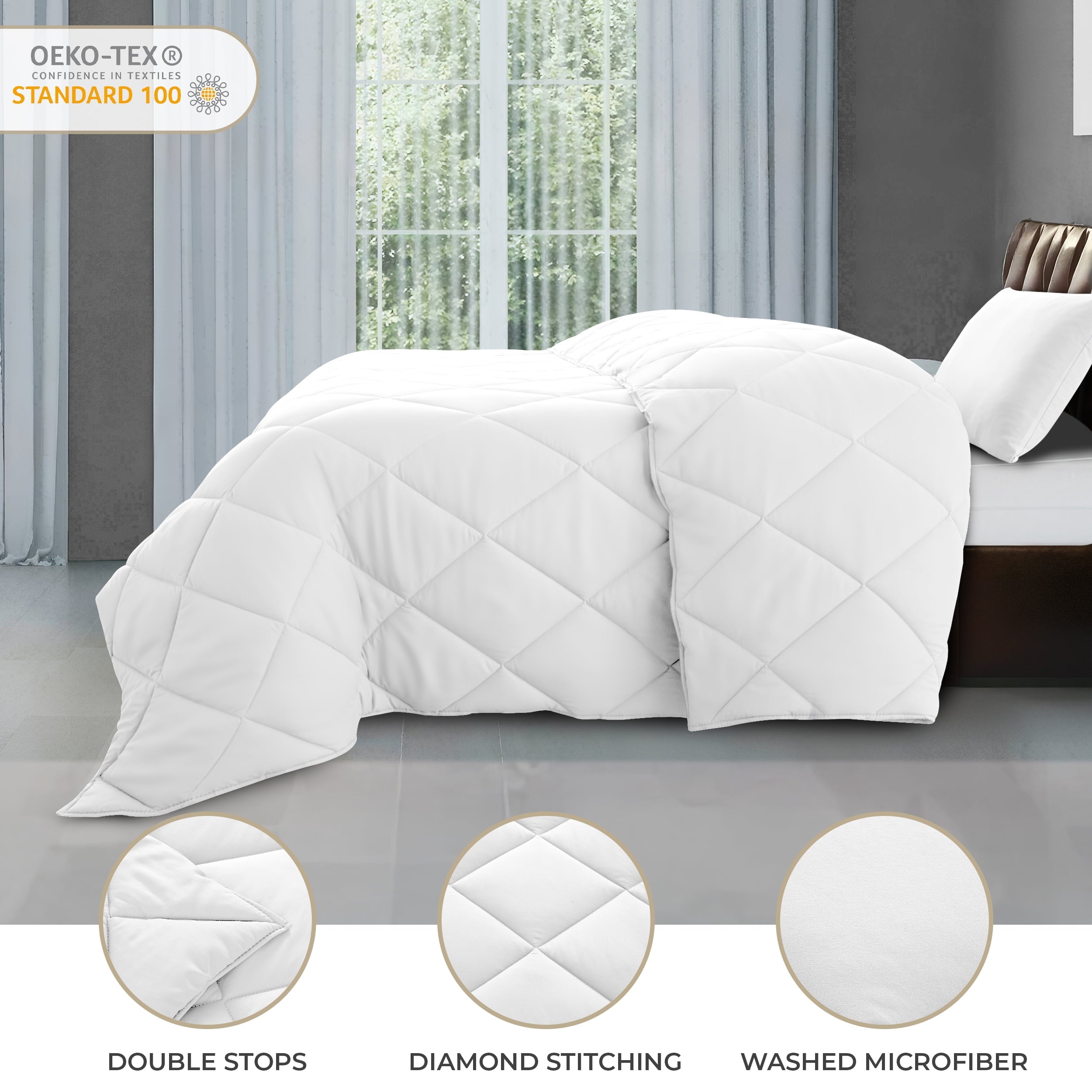 All-Season Lux Decor All-Season Comforter Sets Twin Size 2 PC, Reversible Bedding Set with Diamond Quilted Design Comforter and ... - Hypoallergenic Ultra-Fluffy Quilt for Winter Detail
