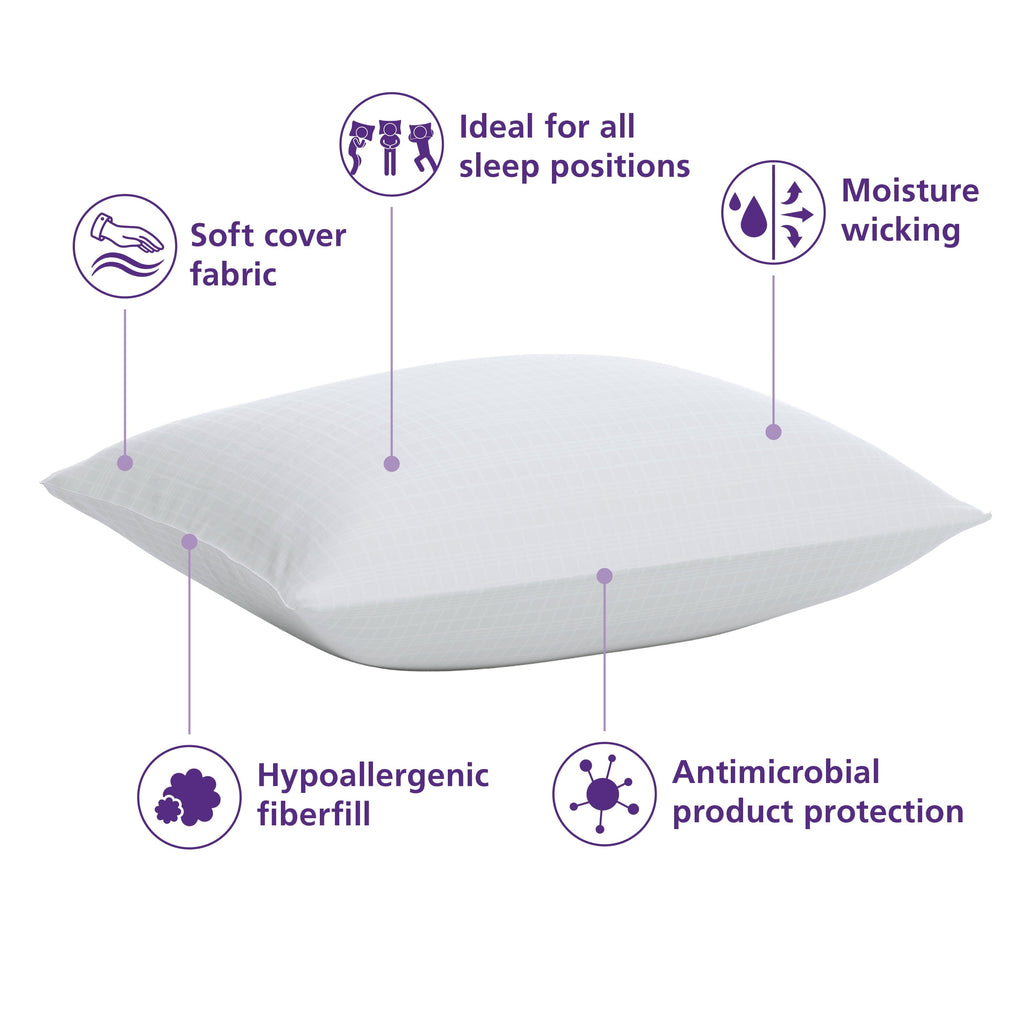 Decorative Plump Comfort Complete Bed Pillow, Standard/Queen, White- All Positions Antimicrobial - Hotel Quality Plush Sleeping Pillows Detail