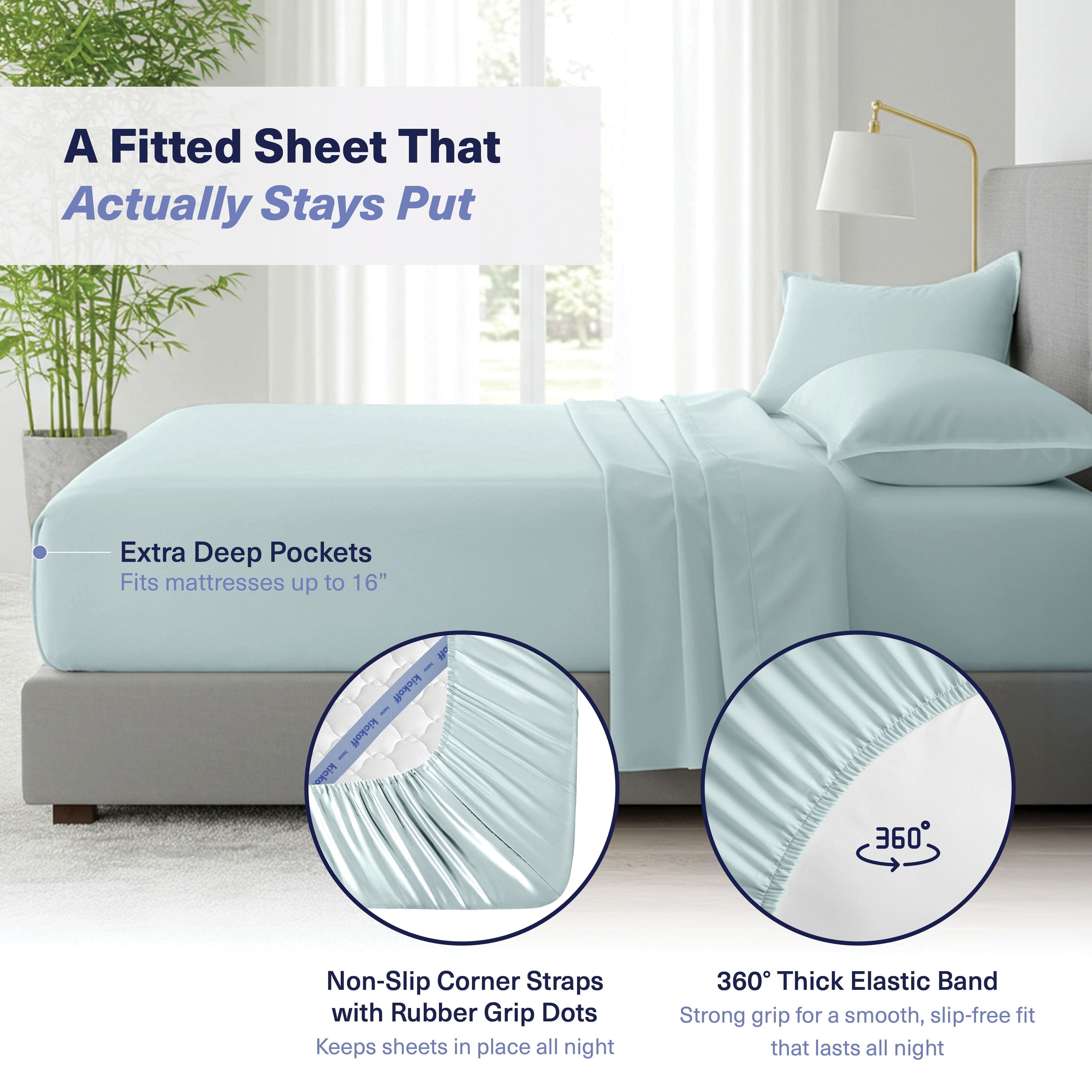 Breathable Luxury Kickoff Viscose Bamboo Sheets Twin Size 3-pc 100% Organic Bamboo Viscose Bed Cooling Sheets Twin Size Set Cool Beddin... - Luxury Bed Sheet Set with Deep Pockets Detail