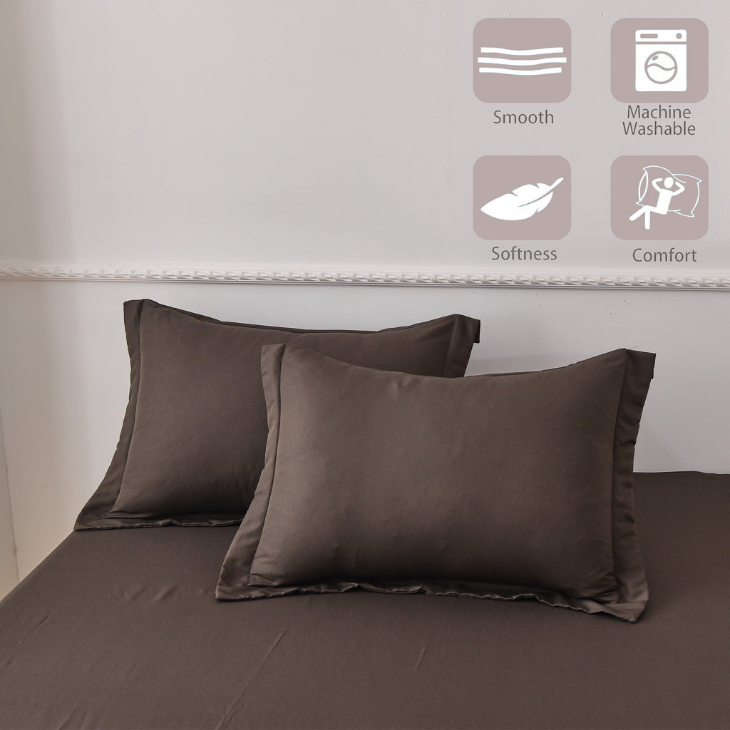 Cooling Sateen Bed Sheets Set 4 Piece Queen/Full Sheet Set Brown Gray Cotton Blend Fitted Sheet, Flat Sheet & 2 Pillowcases Bedding Set - Luxury Bed Sheet Set with Deep Pockets Detail
