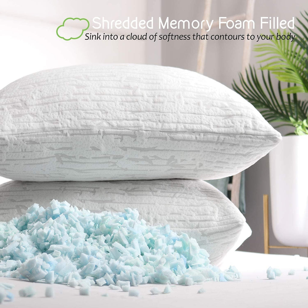 Decorative Plump Bed Pillow, Bamboo Pillows for Bed, Queen Size Pillows - Ergonomic Memory Foam Pillow for Neck Pain Support Detail