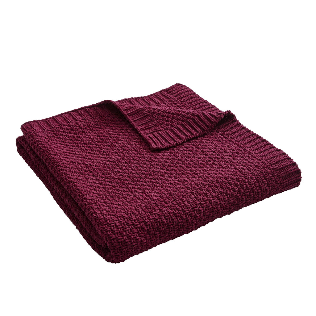 Cozy Fleece Chenille Knit Super Soft Oversized Throw Blanket, Merlot Wine - Luxury Knitted Decorative Throw Blanket with Fringes Detail