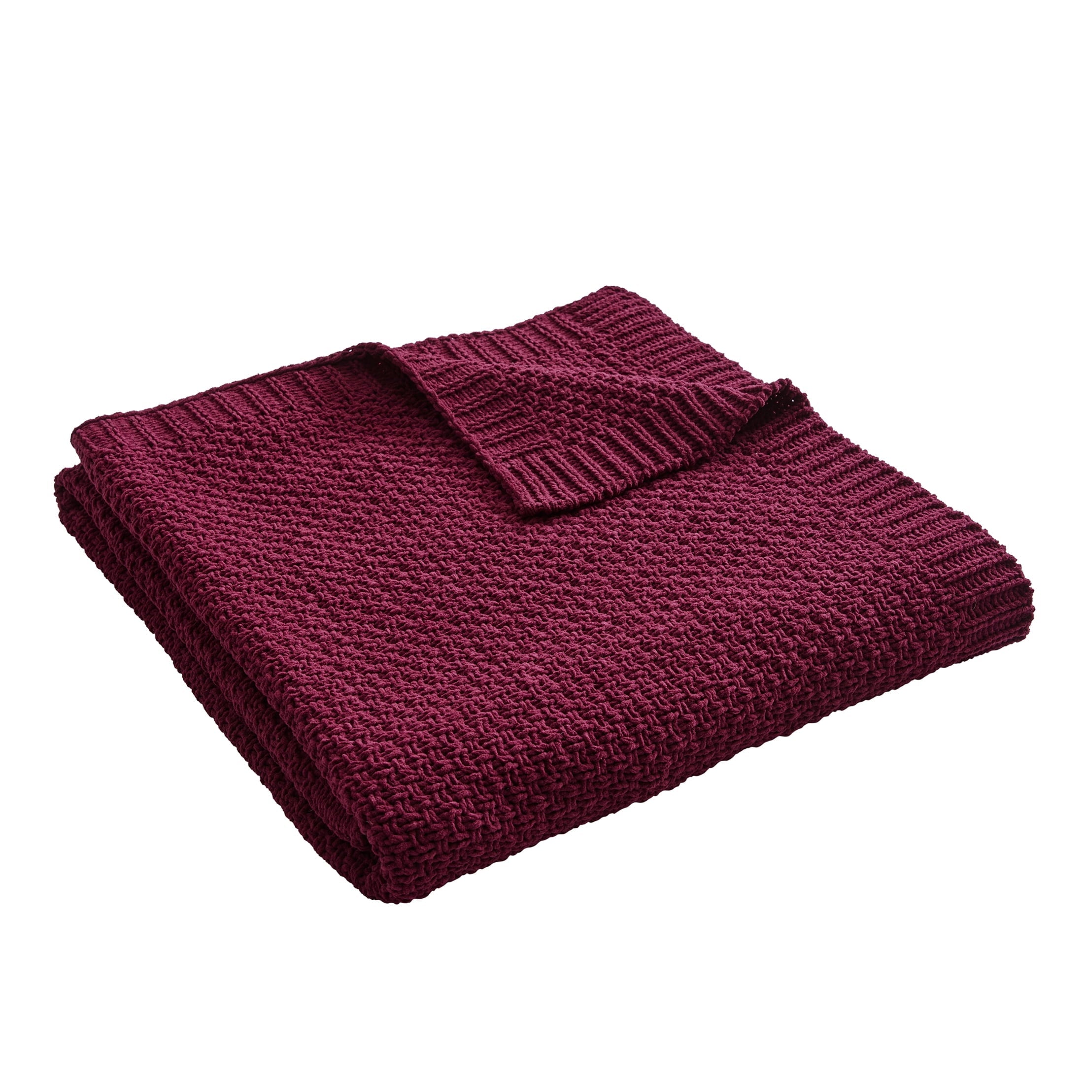Cozy Fleece Chenille Knit Super Soft Oversized Throw Blanket, Merlot Wine - Luxury Knitted Decorative Throw Blanket with Fringes Detail