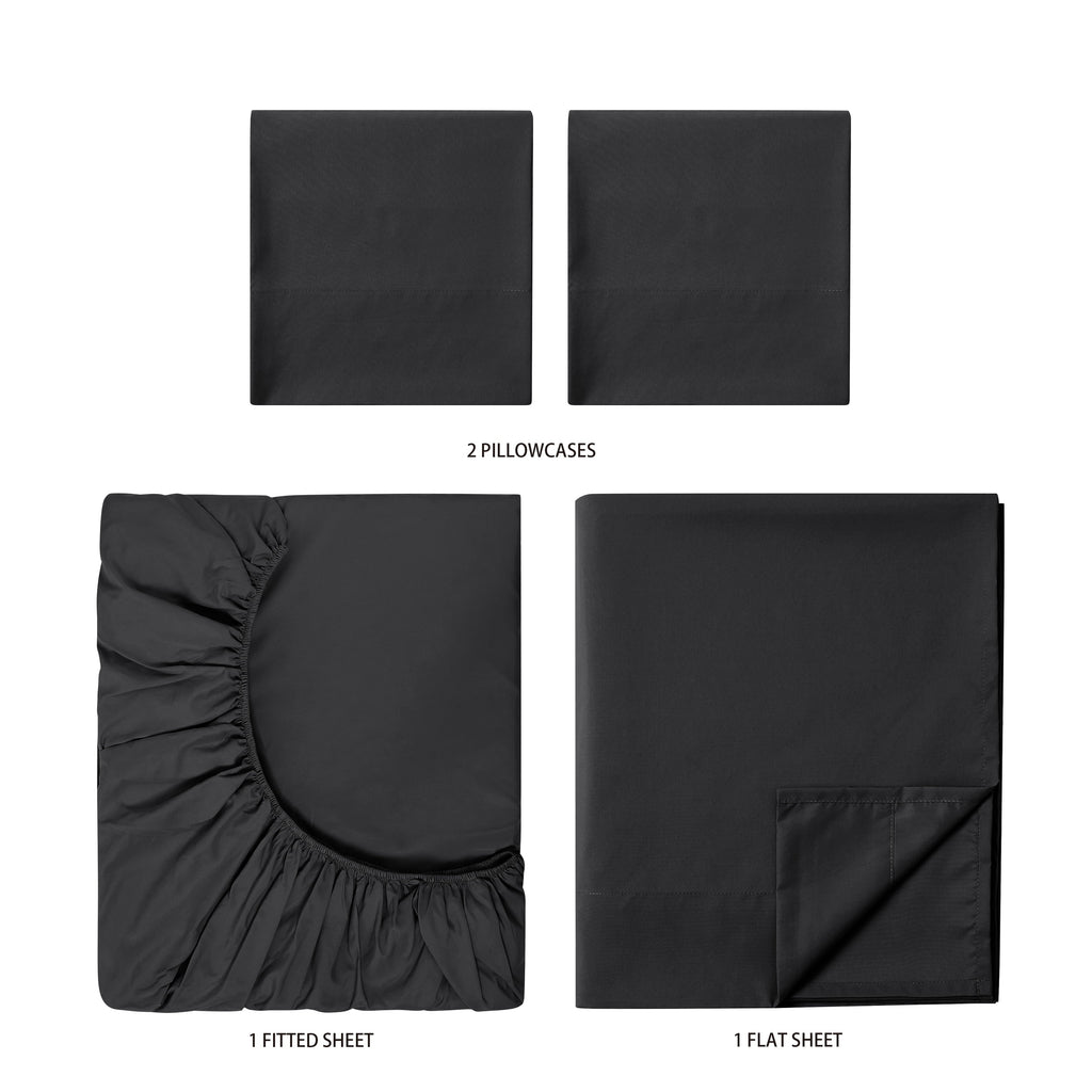 Breathable Luxury Microfiber Bed Sheet Set, Queen, Rich Black, 4 Piece - Luxury Bed Sheet Set with Deep Pockets Detail