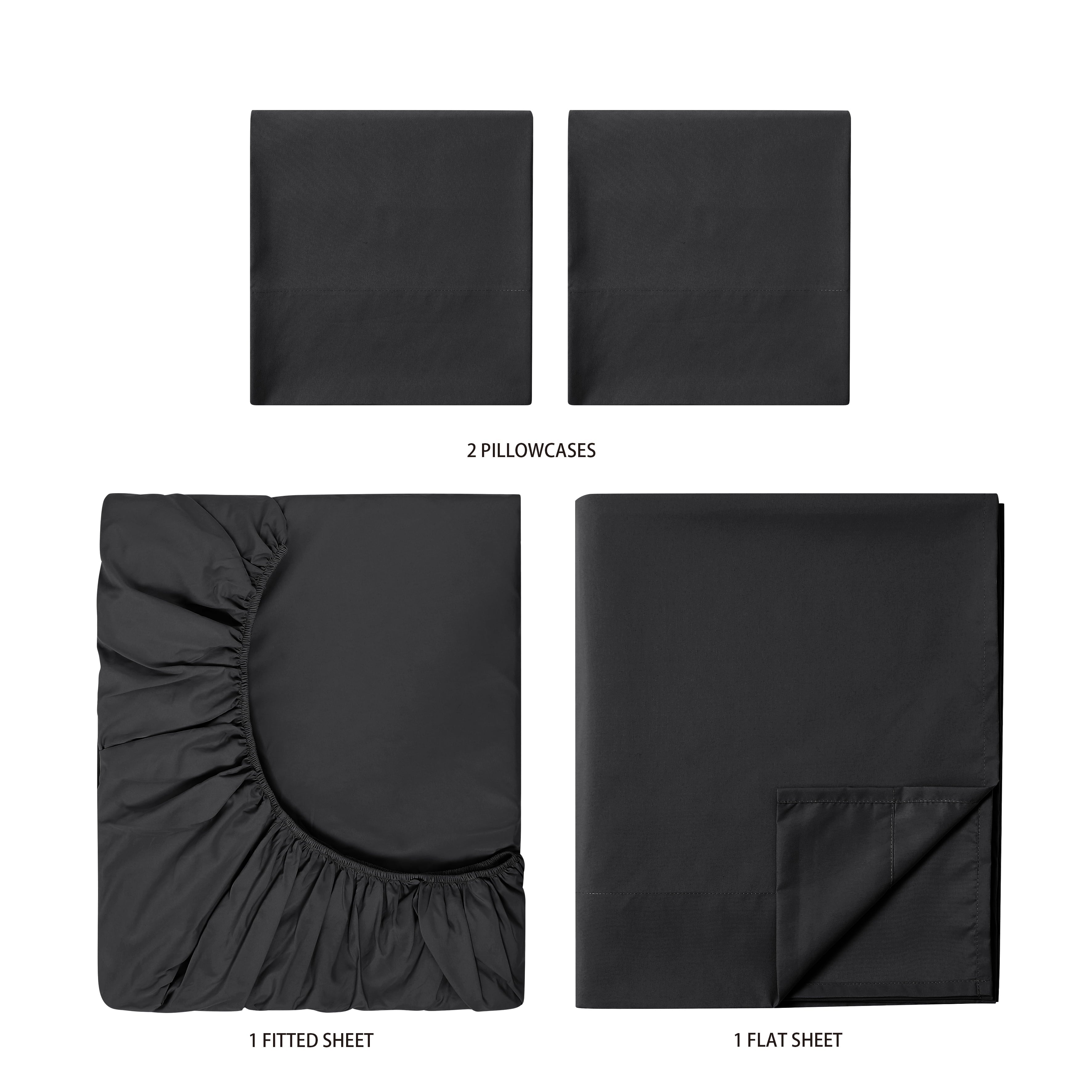 Breathable Luxury Microfiber Bed Sheet Set, Queen, Rich Black, 4 Piece - Luxury Bed Sheet Set with Deep Pockets Detail
