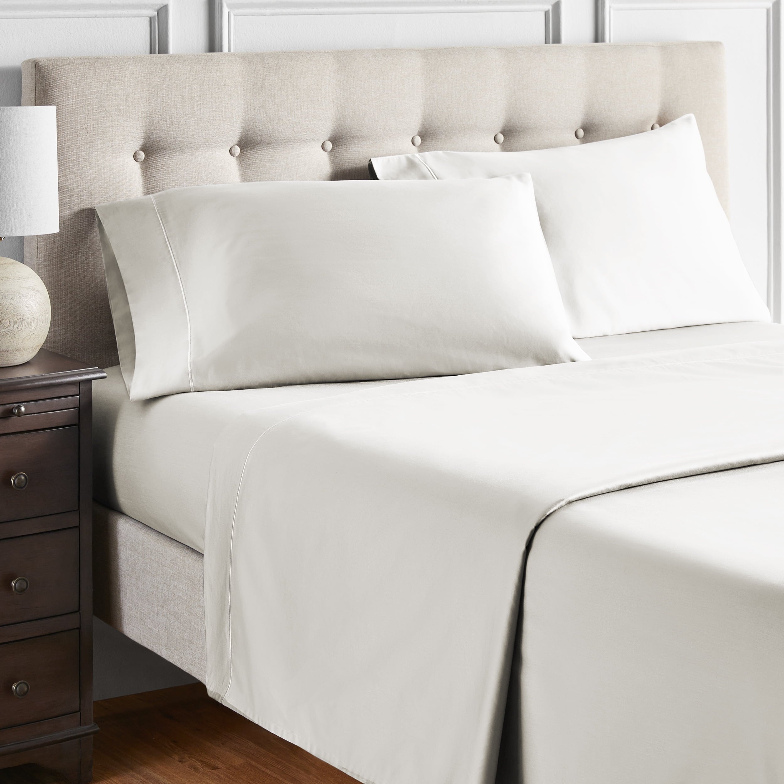 Premium Egyptian Cotton 4-Piece 600 Thread Count White Egyptian Cotton Adult Bed Sheet Set, King - Deep Pocket - Luxury Bed Sheet Set with Deep Pockets Detail