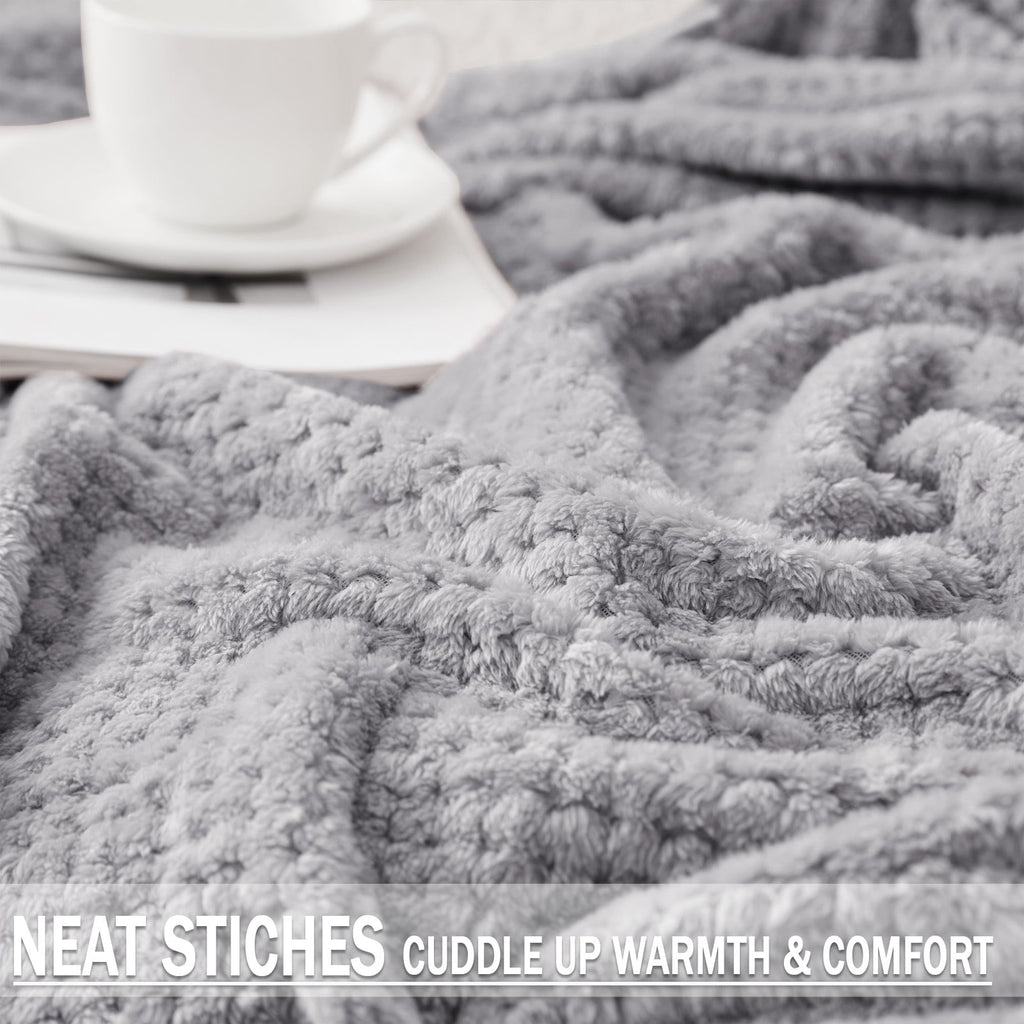Lightweight Warm Waffle Textured Extra Large Fleece Blanket, Super Soft and Warm Throw Blanket for Couch, Sofa and Bed (Light Grey, 50... - Lightweight Plush Warm Blanket for All Seasons Detail
