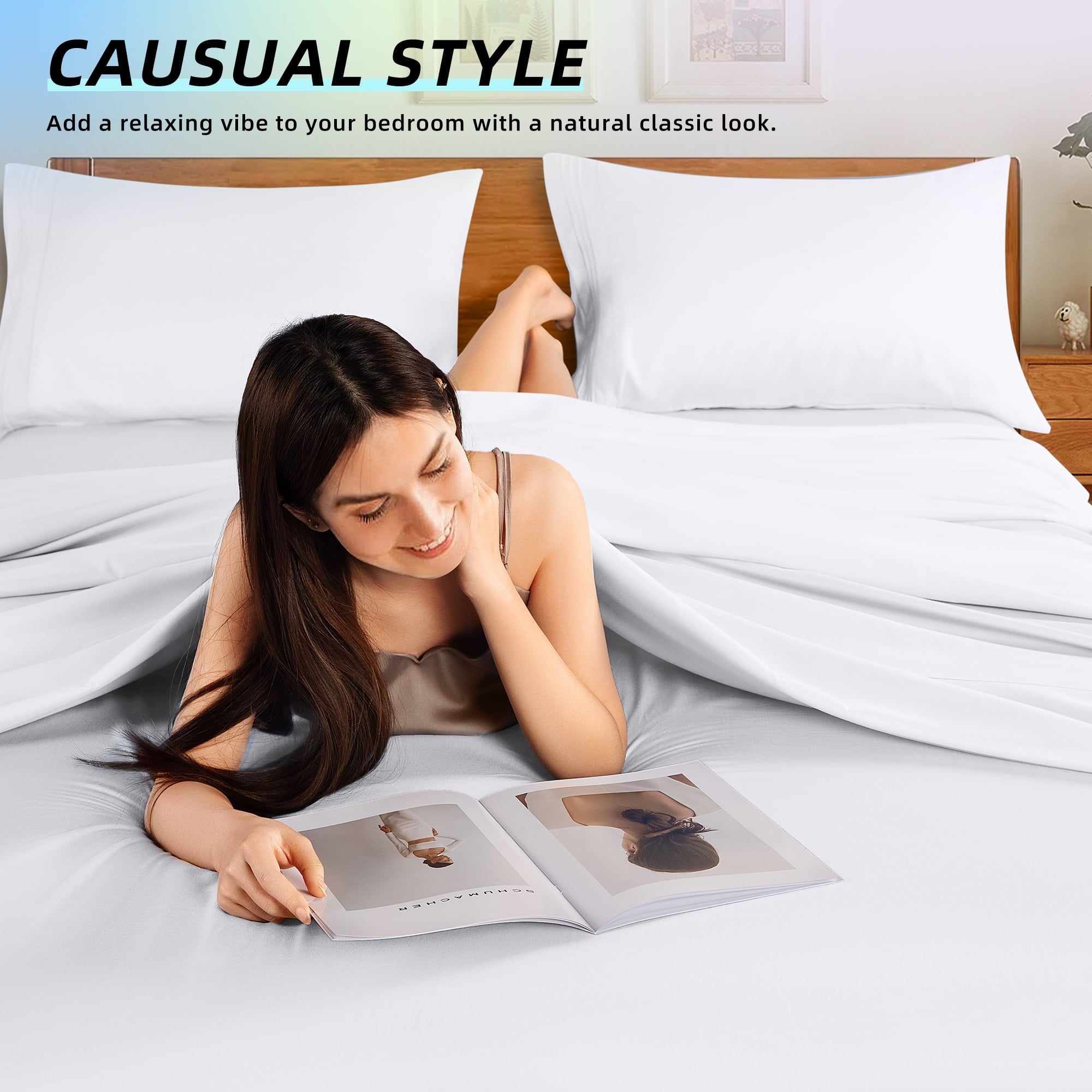 Ultra-Soft Bed Sheets Set, Microfiber Deep Pocket 4 Pieces Luxury Soft Sheet Set, Queen, White - Cooling Hotel Quality Bedding Sheets and Pillowcases Detail
