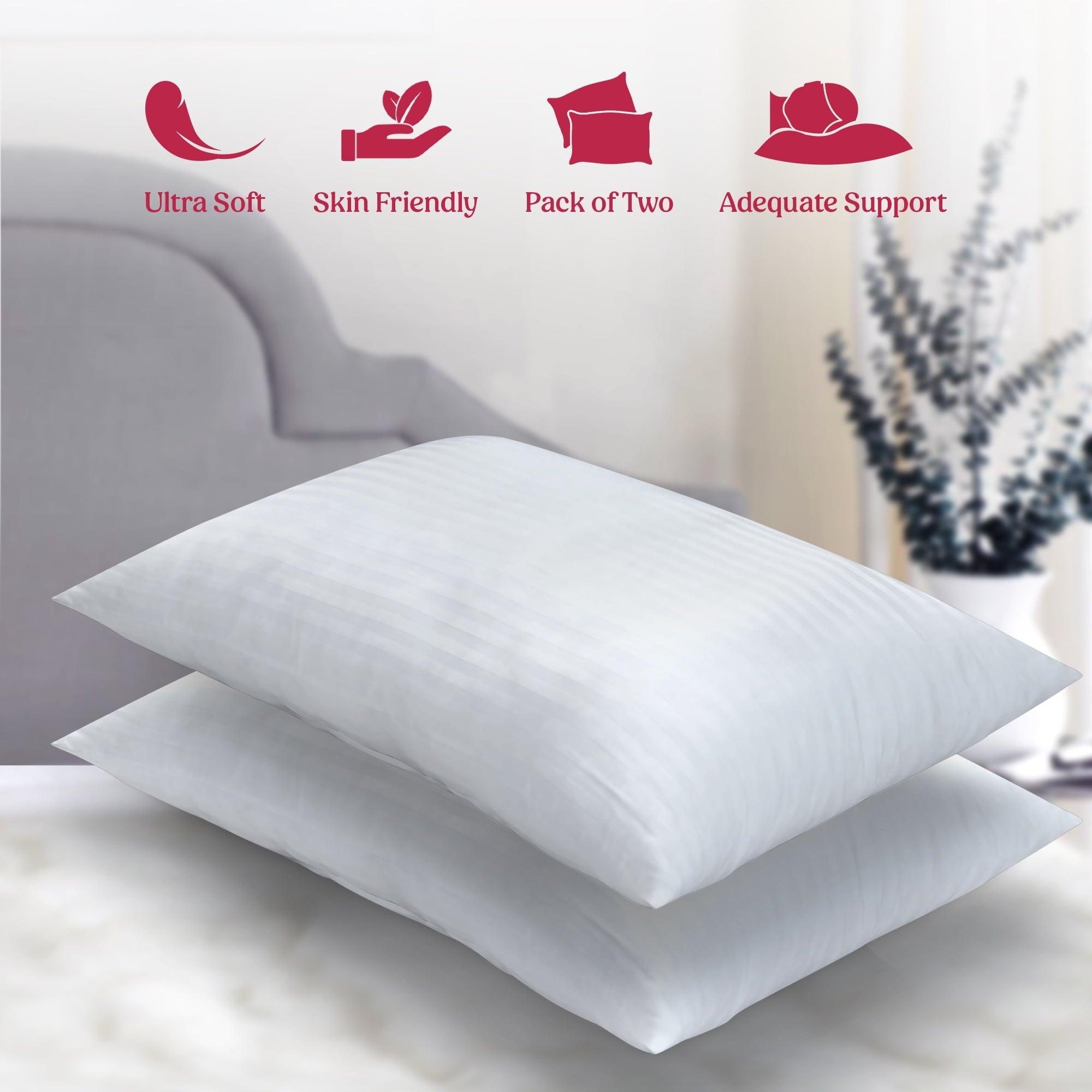 Ergonomic Memory Foam King Bed Pillows Set of 2- Comfortable Breathable Bed Pillows for Sleeping (White, 20x36) - Orthopedic Shredded Foam Bed Pillow Set Detail
