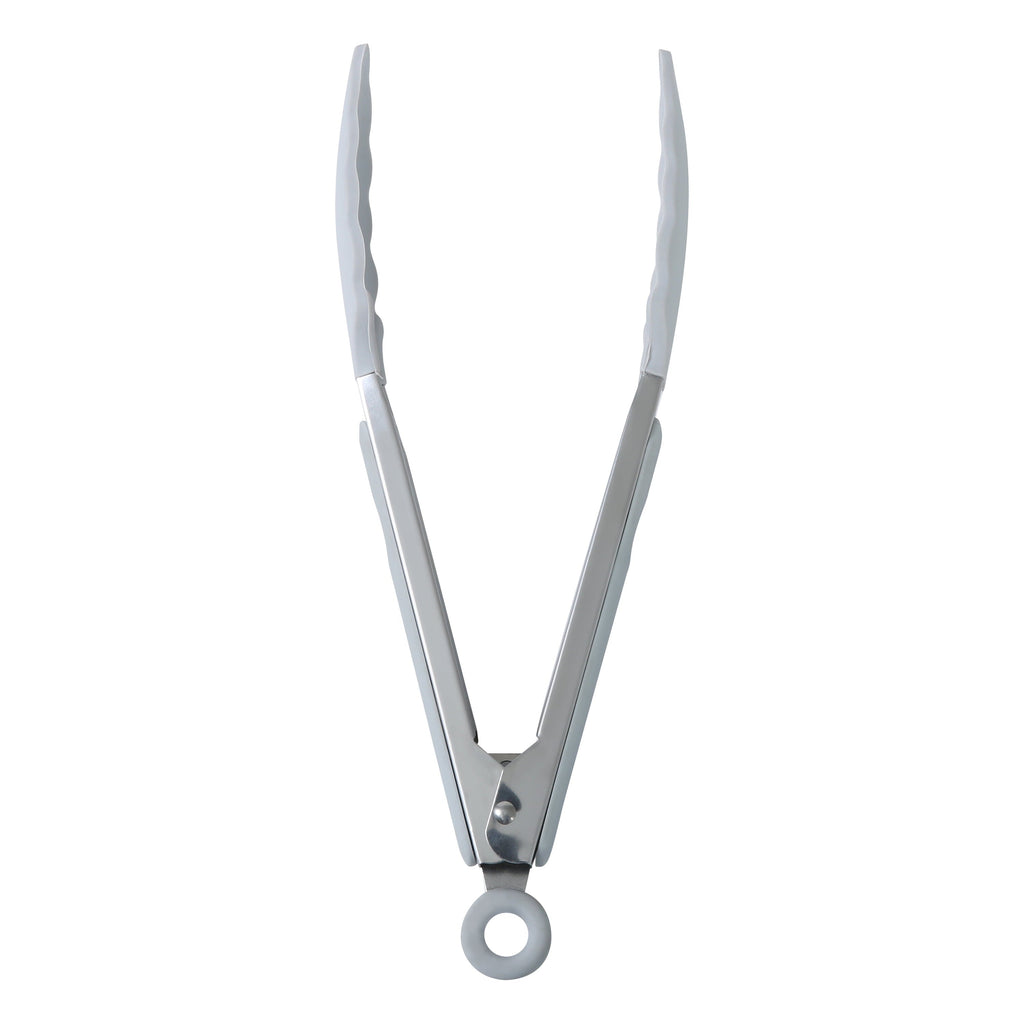 Durable Steel 9" Stainless Steel and Silicone Locking Tongs, Soft Grip Handle, Grey Flannel - High-Precision Culinary Tool for Baking & Cooking Detail
