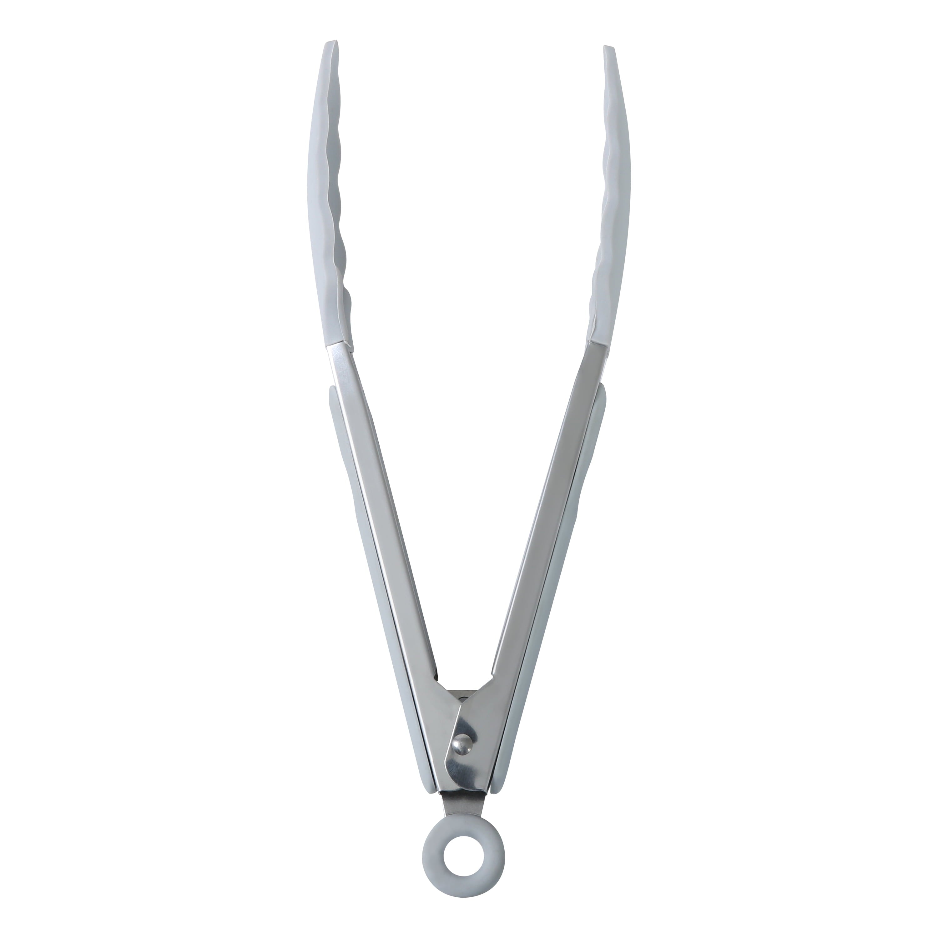 Durable Steel 9" Stainless Steel and Silicone Locking Tongs, Soft Grip Handle, Grey Flannel - High-Precision Culinary Tool for Baking & Cooking Detail