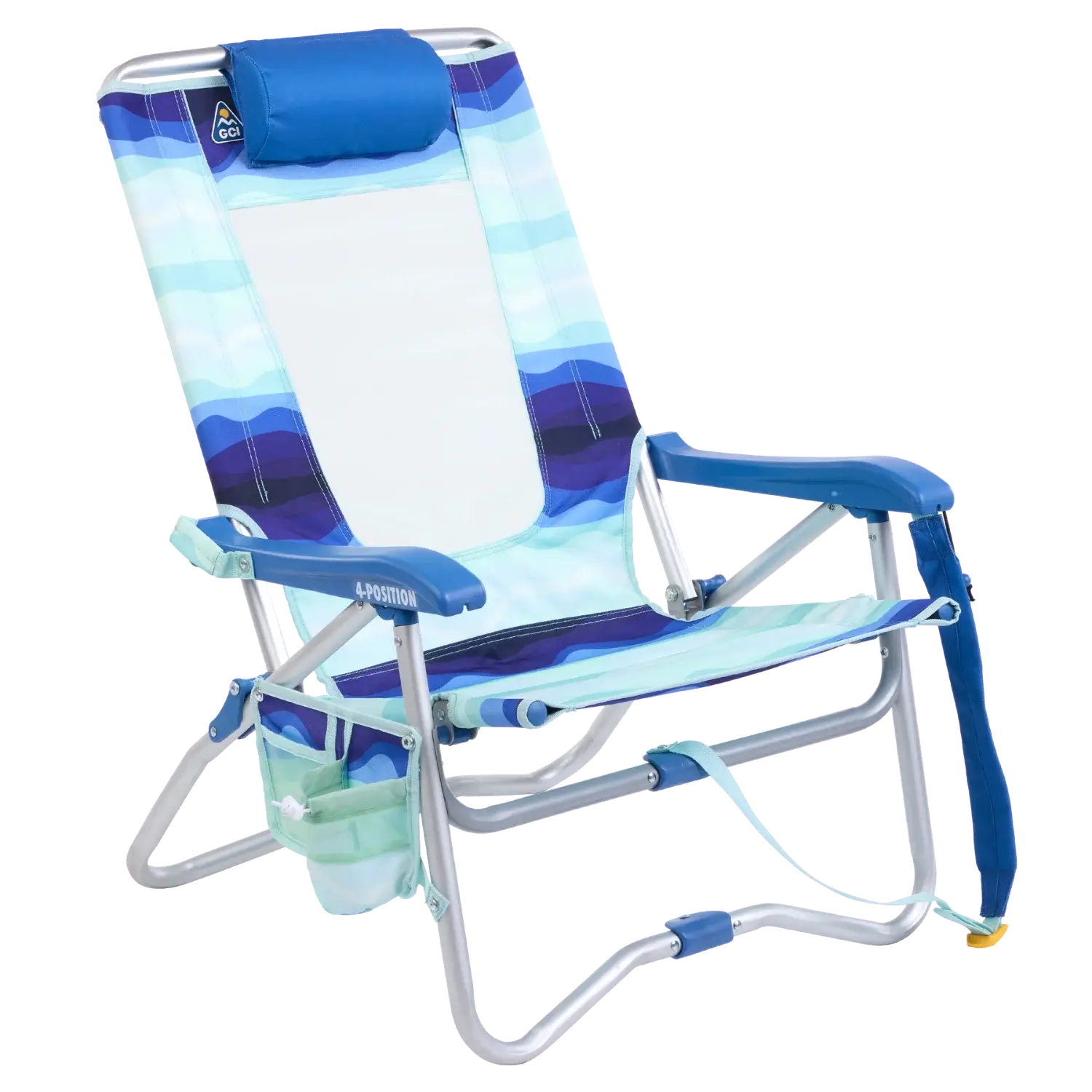 Rust-Resistant Aluminum Bi-Fold Beach Chair - Choice 601 - Multi-Position Outdoor Beach Chair with Pillow - Wave