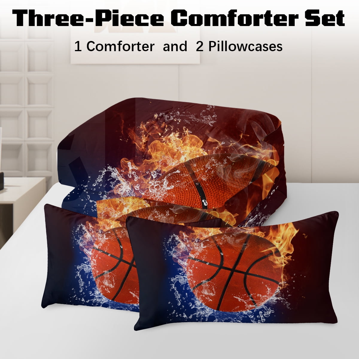 Heavyweight Warmth Twin Comforter Set, 3 Pieces Sport Bedding Set for Kids Boys Teens Brushed Microfiber Basketball Comforter Set, 66x90... - Cloud-Like Soft Lightweight Bed Comforter Detail