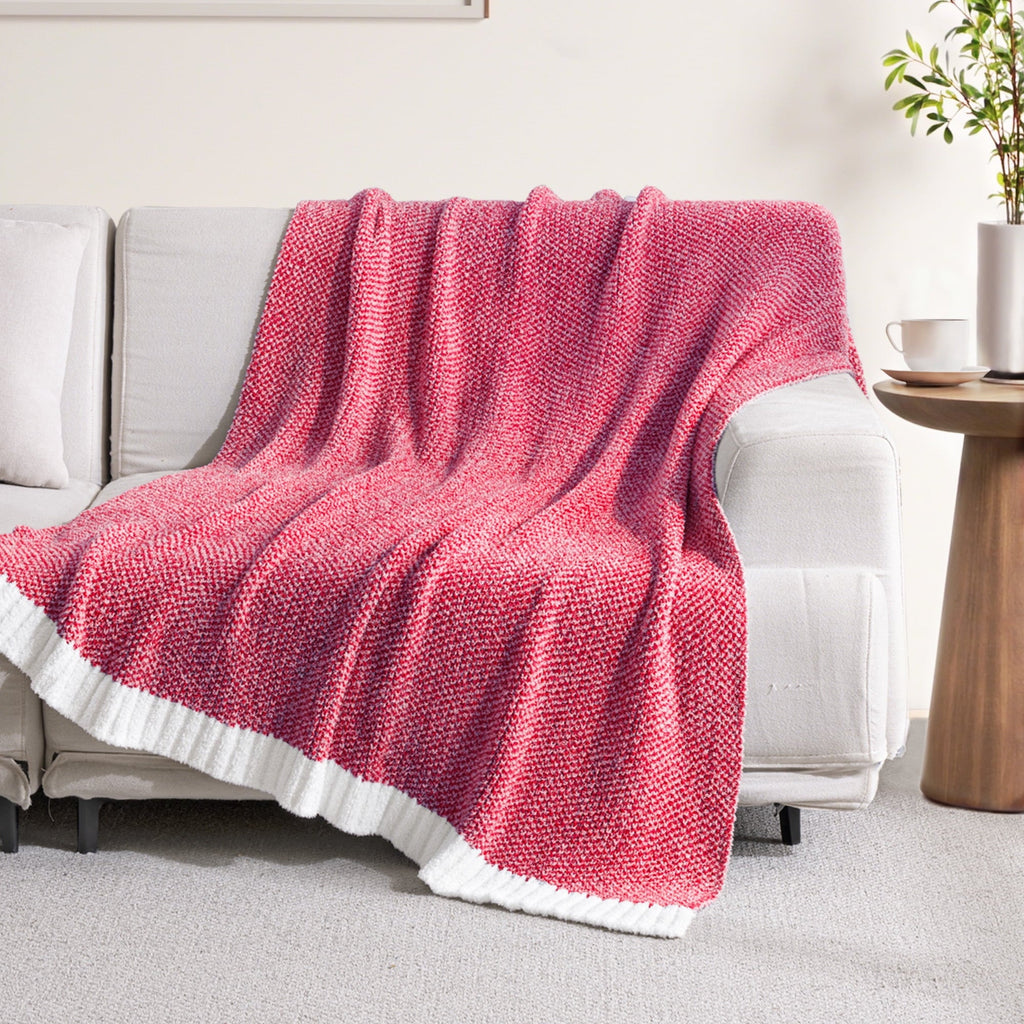 Super Soft Flannel Knit Throw Blanket, Ultra Soft Cozy Fluffy Blankets, Lightweight Fuzzy Plush Throw for Couch and Bed, Mixed Red, 50"x60" - Super Soft Reversible Sherpa Flannel Blanket Detail